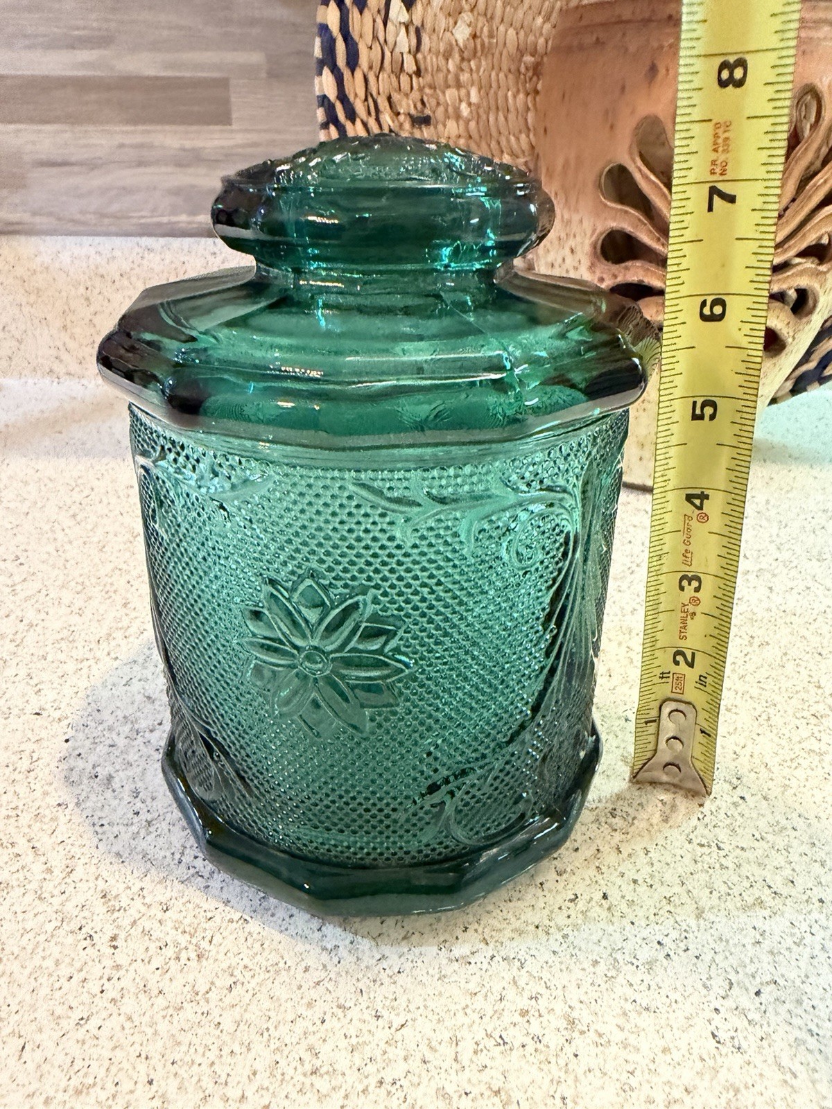 Vintage Sandwich Pattern By Tiara Spruce Green 7 1/4” Medium Canister