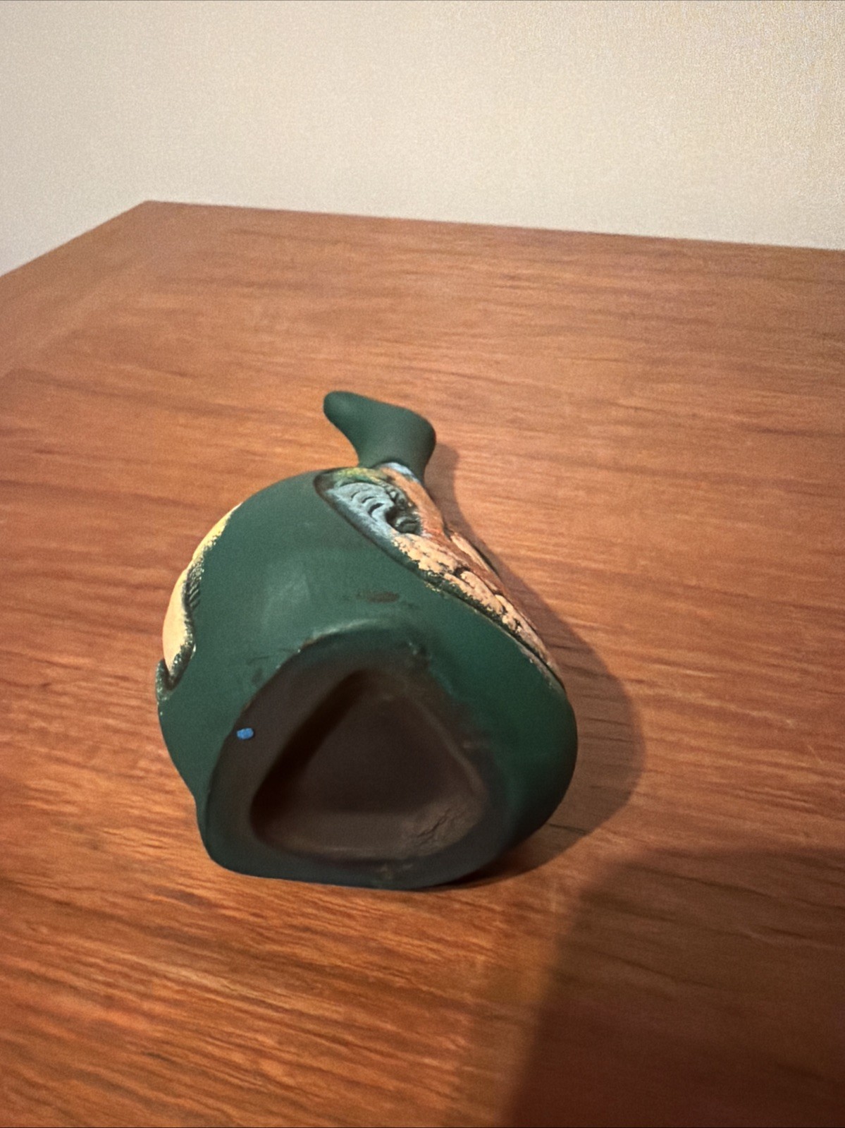 NWOT Georgian Pottery Pitcher Embossed Images Green-multi Home Decor 7”x3”