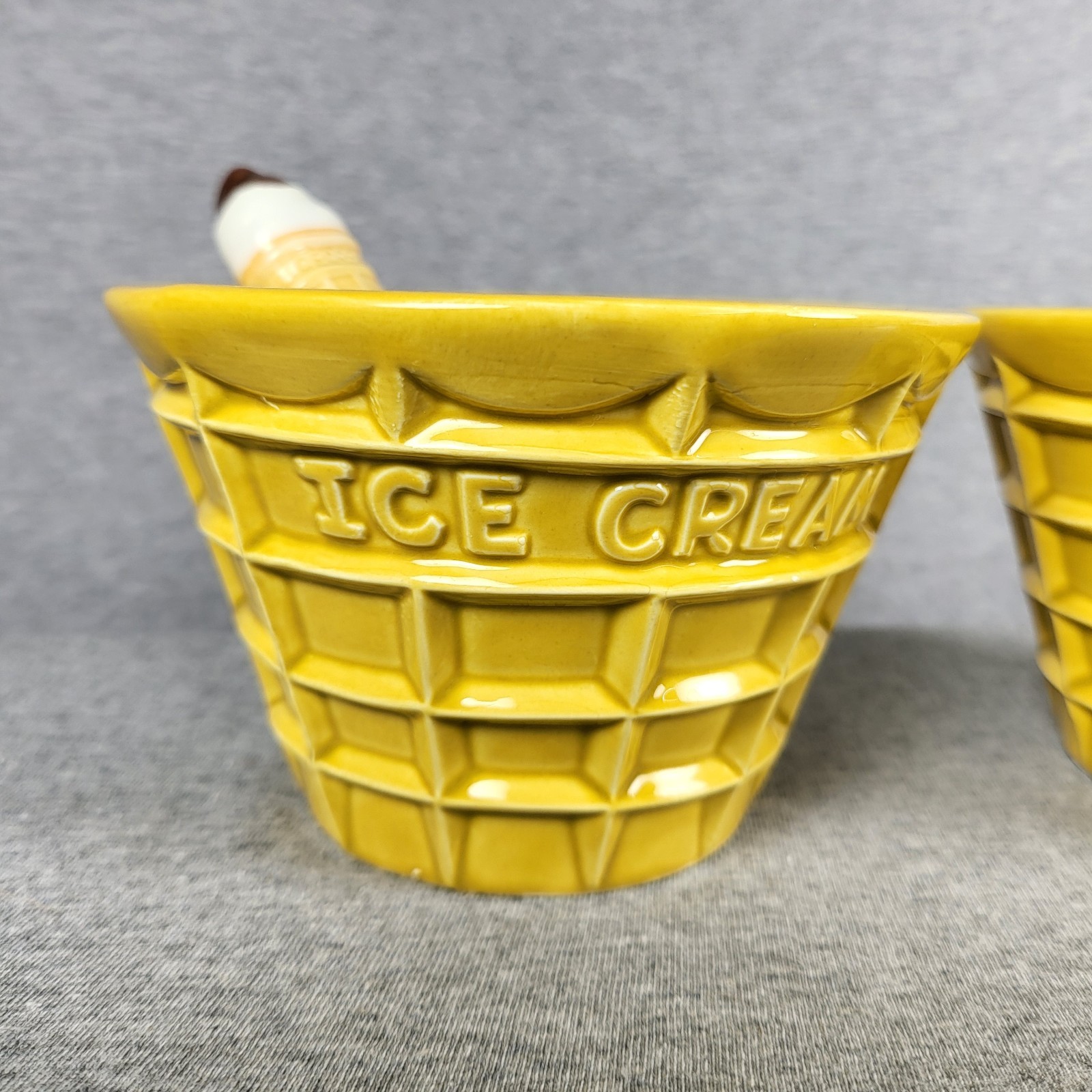 Vintage FTDA Japan Ceramic Ice Cream Cone Bowls With Matching Spoons – Pair