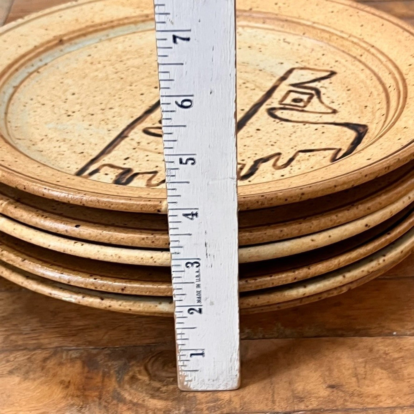 Handmade Studio Art Pottery Plate Set of 6 Hand-painted Abstract Designs