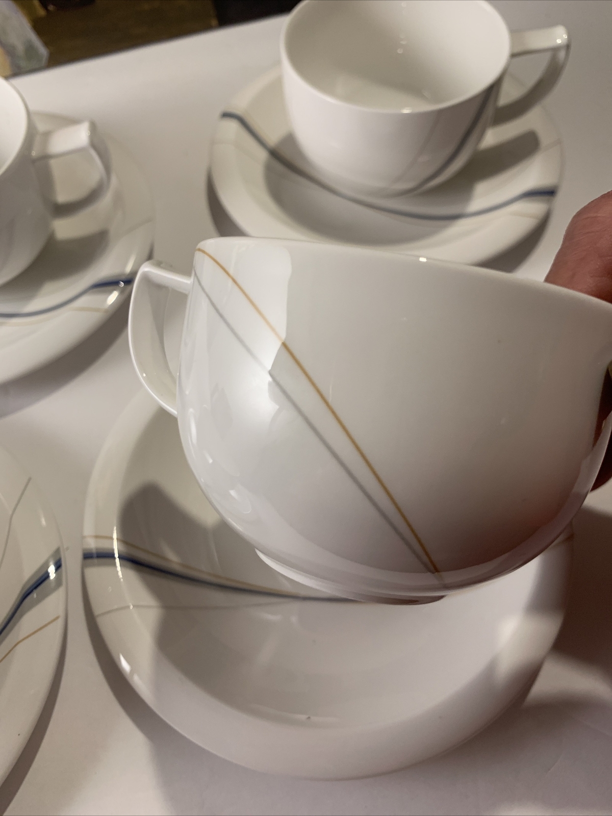 Mikasa Maxima Fine China~Composure~Cup & Saucer Set #CAL03 Gray Blue Tan~Japan