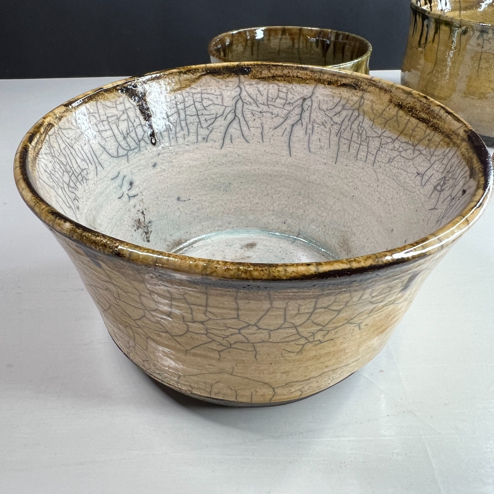 Handmade Studio Pottery Bowl Set 3 Signed Alyce Drip Glaze Ceramic
