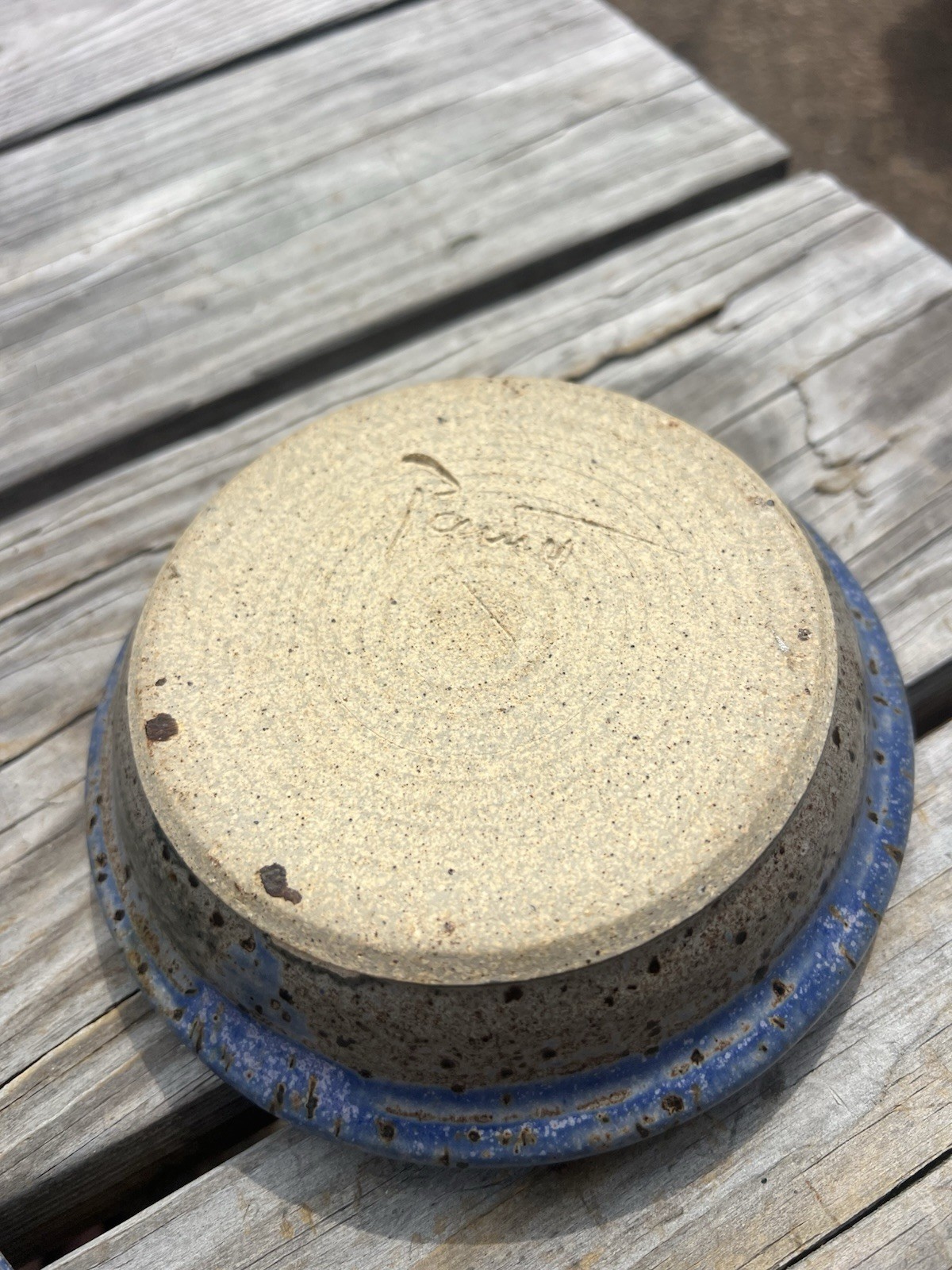 Vintage Studio Pottery Lidded Trinket Dish Signed Blue Brown Glaze Stoneware