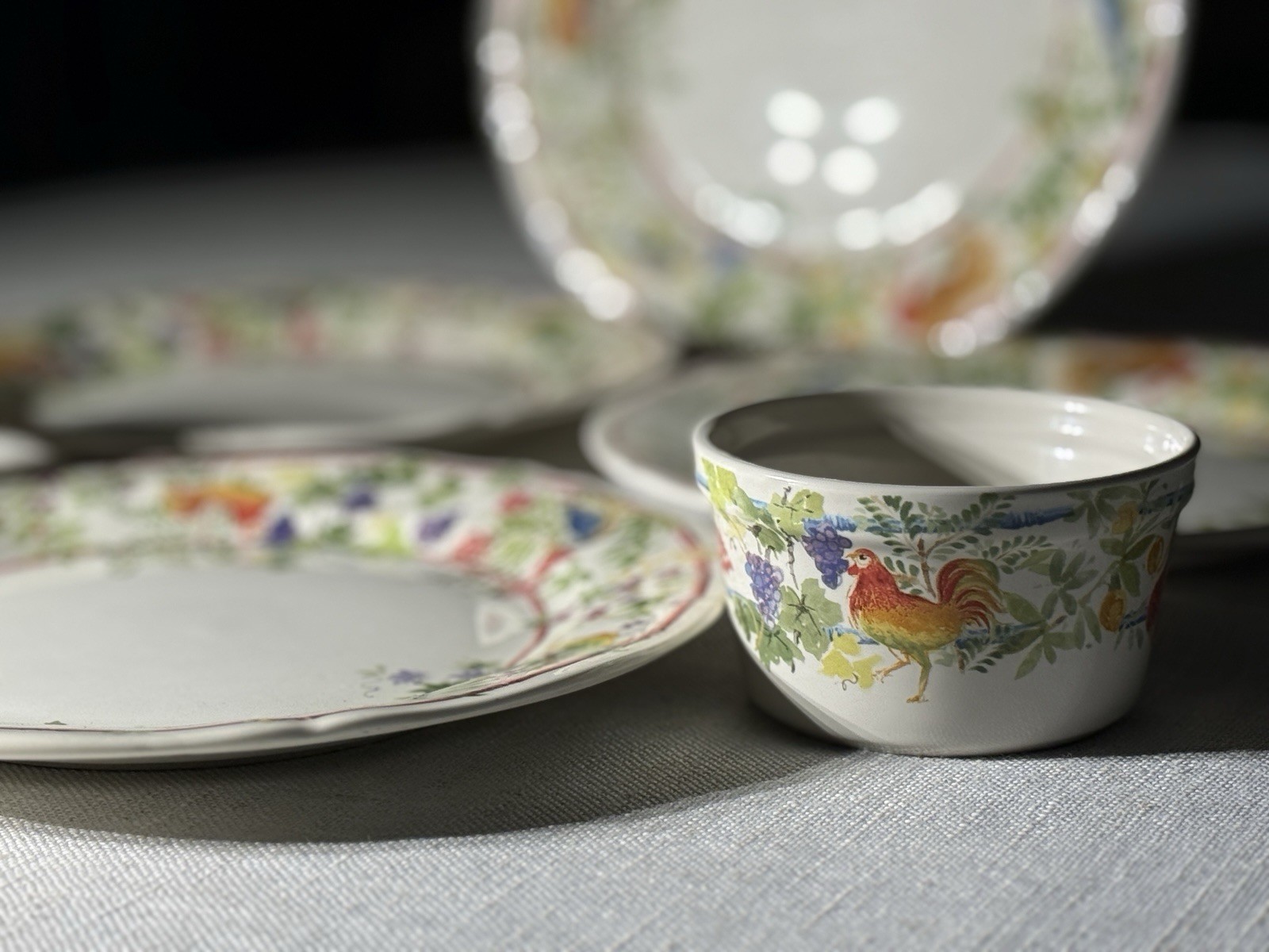 Gien France Villa Medicis Lunch Plates 9.25” Set 4 + 2 Baking Ramekins Faience