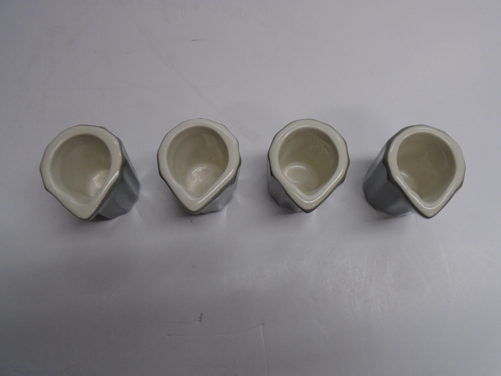 Vintage “HALL” 2″ RESTAURANT CREAMERS , “GRAY FLUTED” – Matched Set of (4), NOS