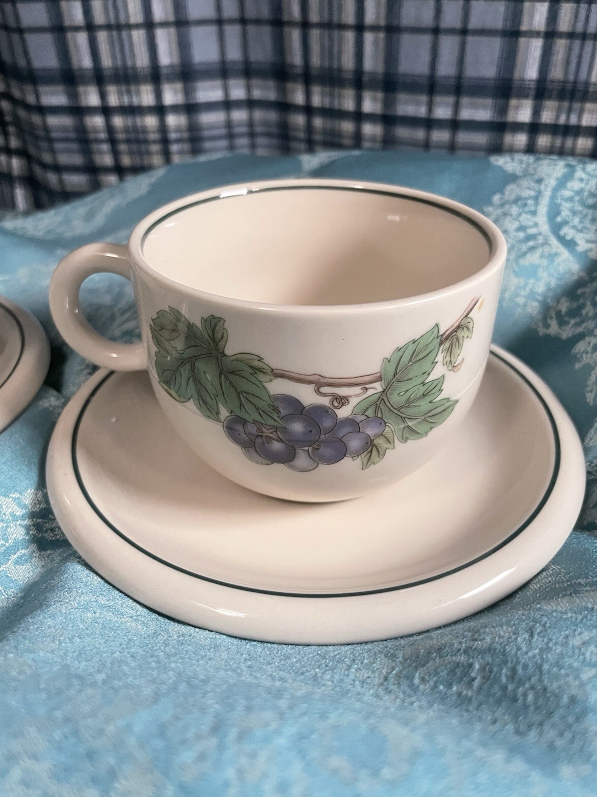 Noritake Epoch Wholesome Cup and Saucer 8 Oz Cream Stoneware Fruit and Leaves
