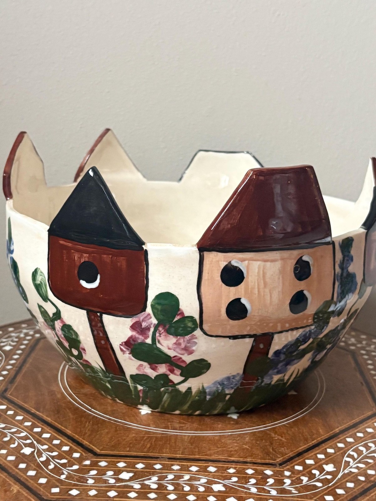 Vintage 1997 Expressly Yours Large Ceramic Serving Bowl Birdhouses