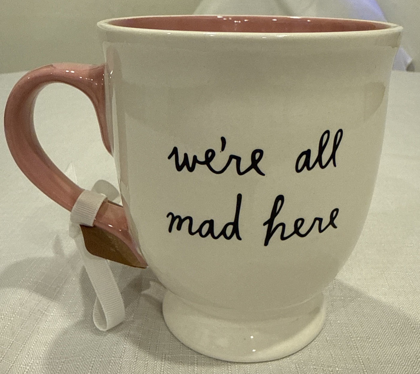 NWT Rae Dunn Disney Alice in Wonderland Mug We’re All Mad Here Cheshire Cat 20oz