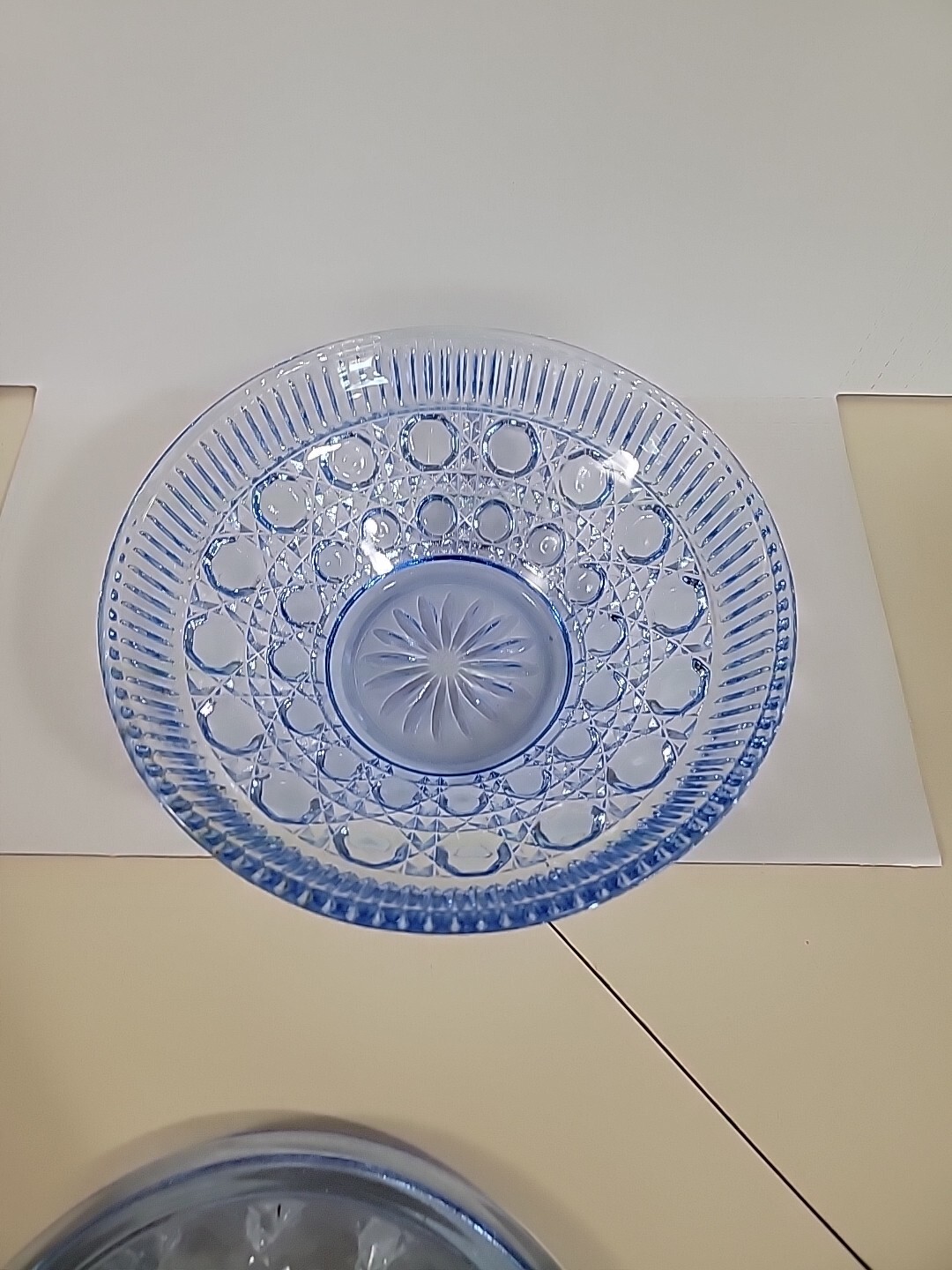 Indiana Glass 7.5 Inches Round Windsor Covered Candy Dish Blue Button Pattern