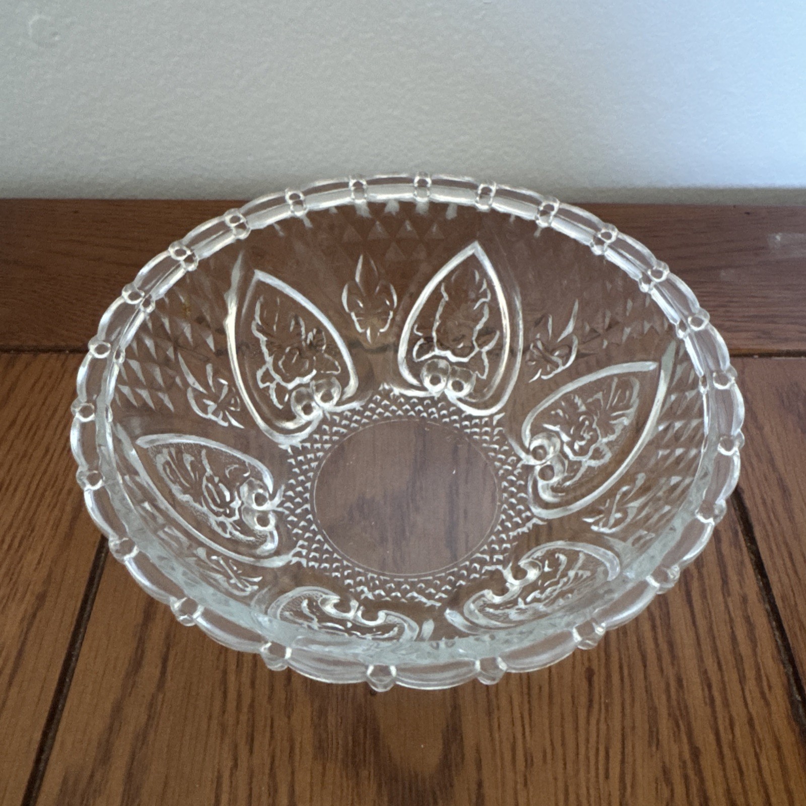 Vintage Covered Candy Dish Clear Pressed Glass Hearts and Roses