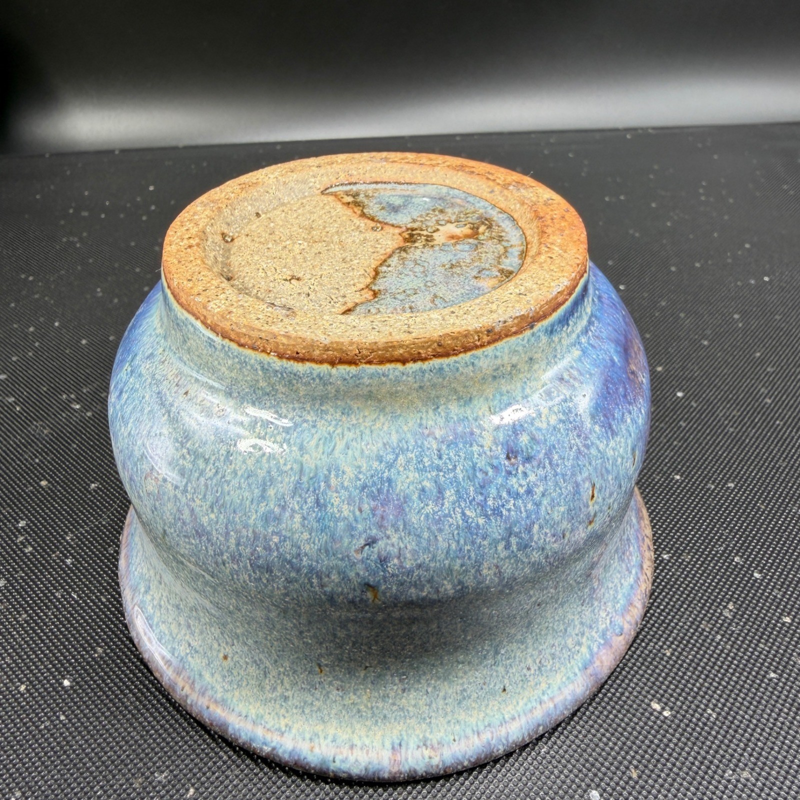 Signed Studio Art Pottery Blue Purple Drip Glaze Stoneware Bowl Handcrafted 4in