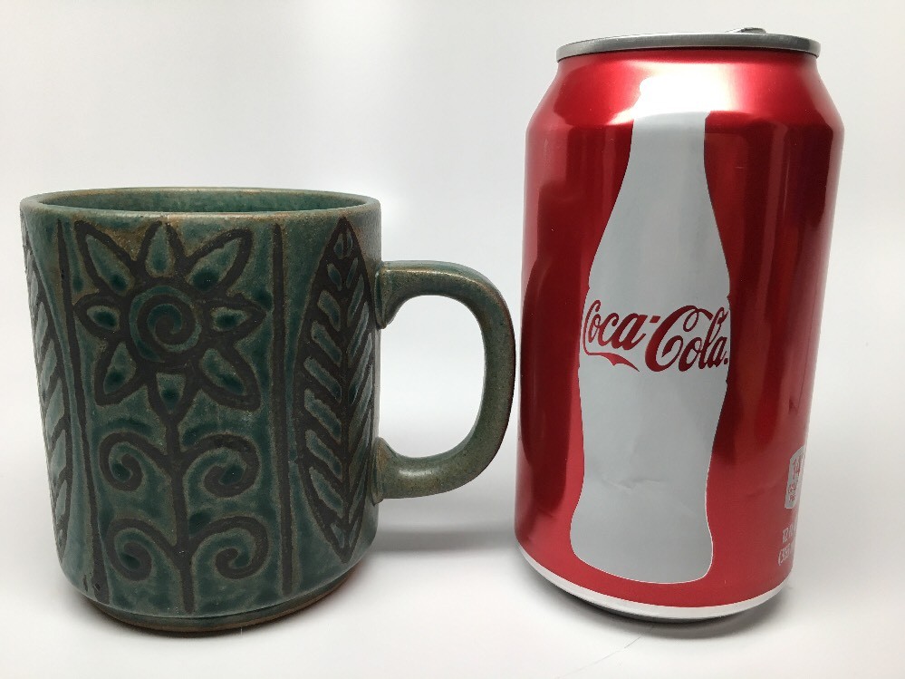 Vintage DARK GREEN STONEWARE MUG – MADE IN JAPAN – RETRO LEAVES & FLOWERS