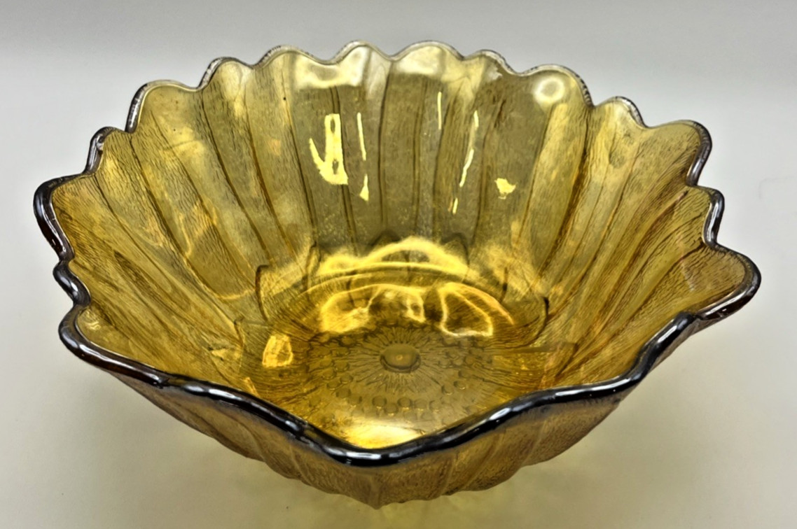 Indiana Iridescent Carnival Glass Bowl set of 2 VTG Sunflower Marigold Amber 7″