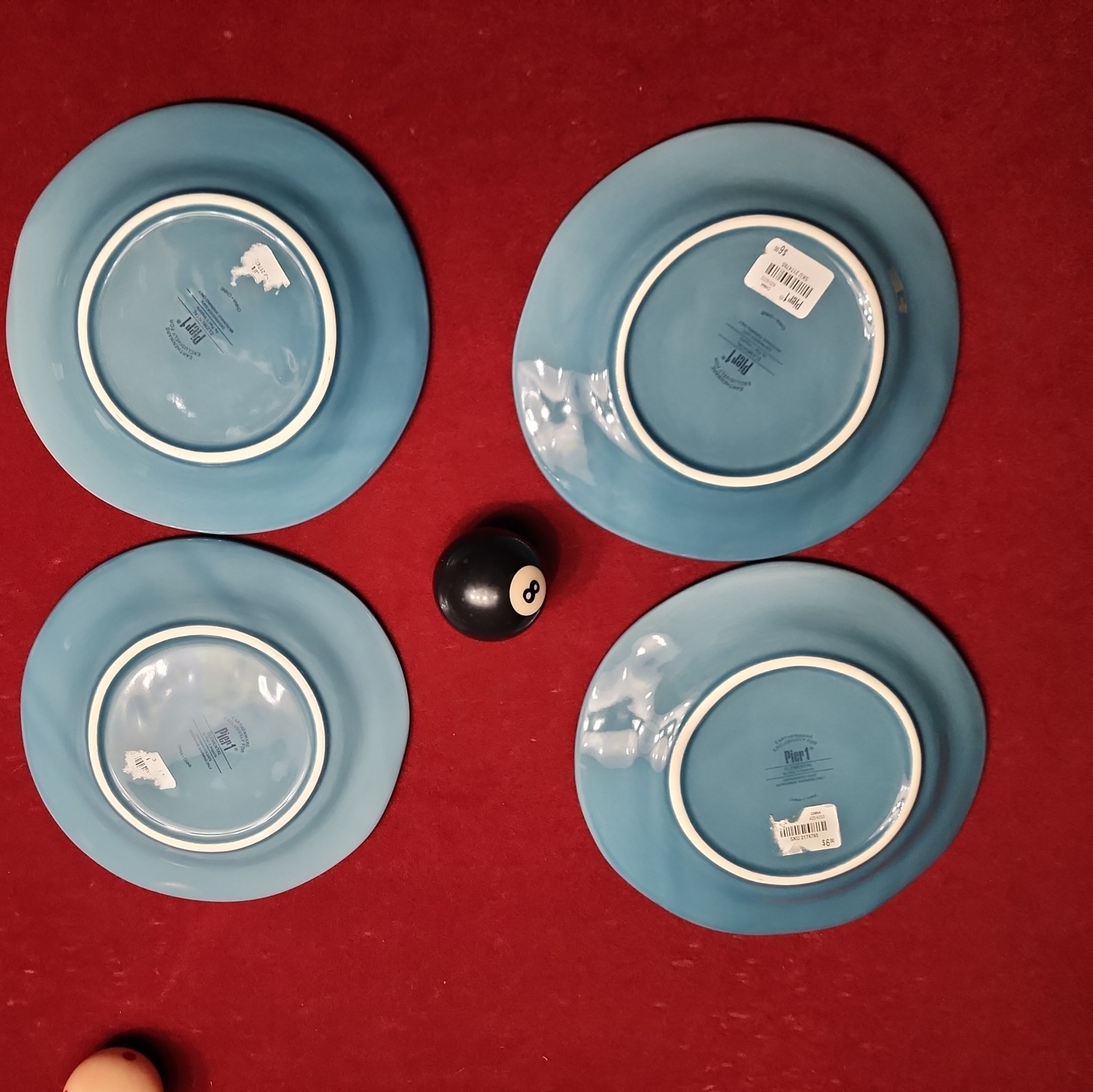 PIER 1 Stoneware ELEMENTAL 4 Salad Plates 8 25″ Smoke Blue RETIRED Asymmetrical