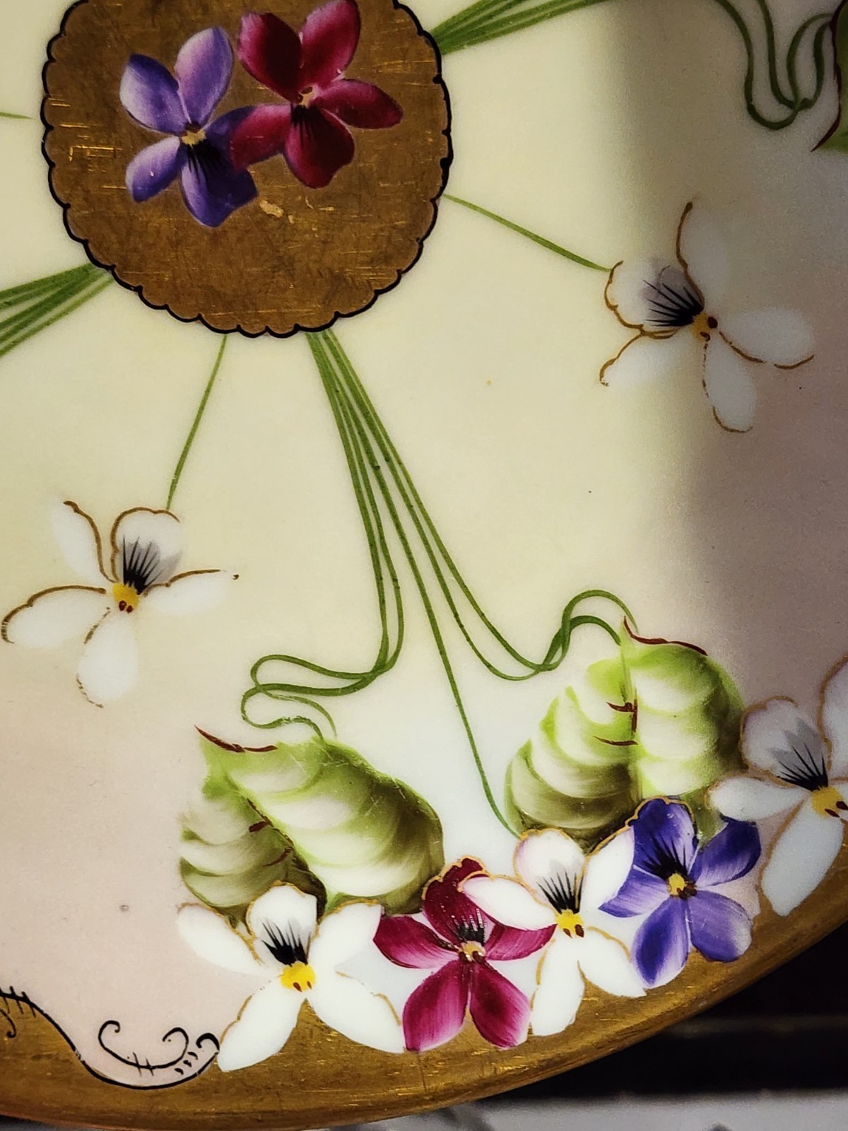 Rare Pickard Studio Art Nouveau Flowers with Gold Gilt Plate Artist Signed