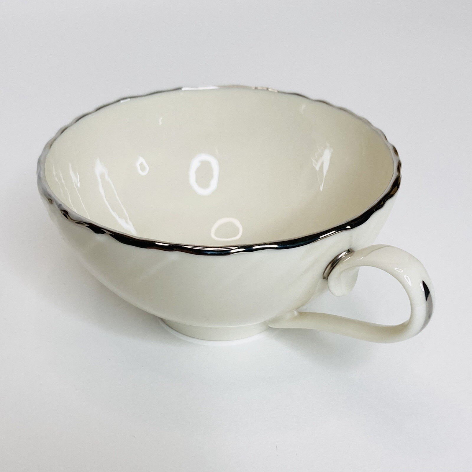 Lenox Weatherly Platinum Teacup Ivory White Silver Rim And Handle Made In USA
