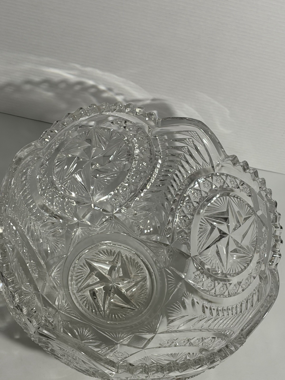 Vtg Rare Pattern Glass Pres Cut Punch Bowl Set LE Smith Stars Feather Horseshoe?