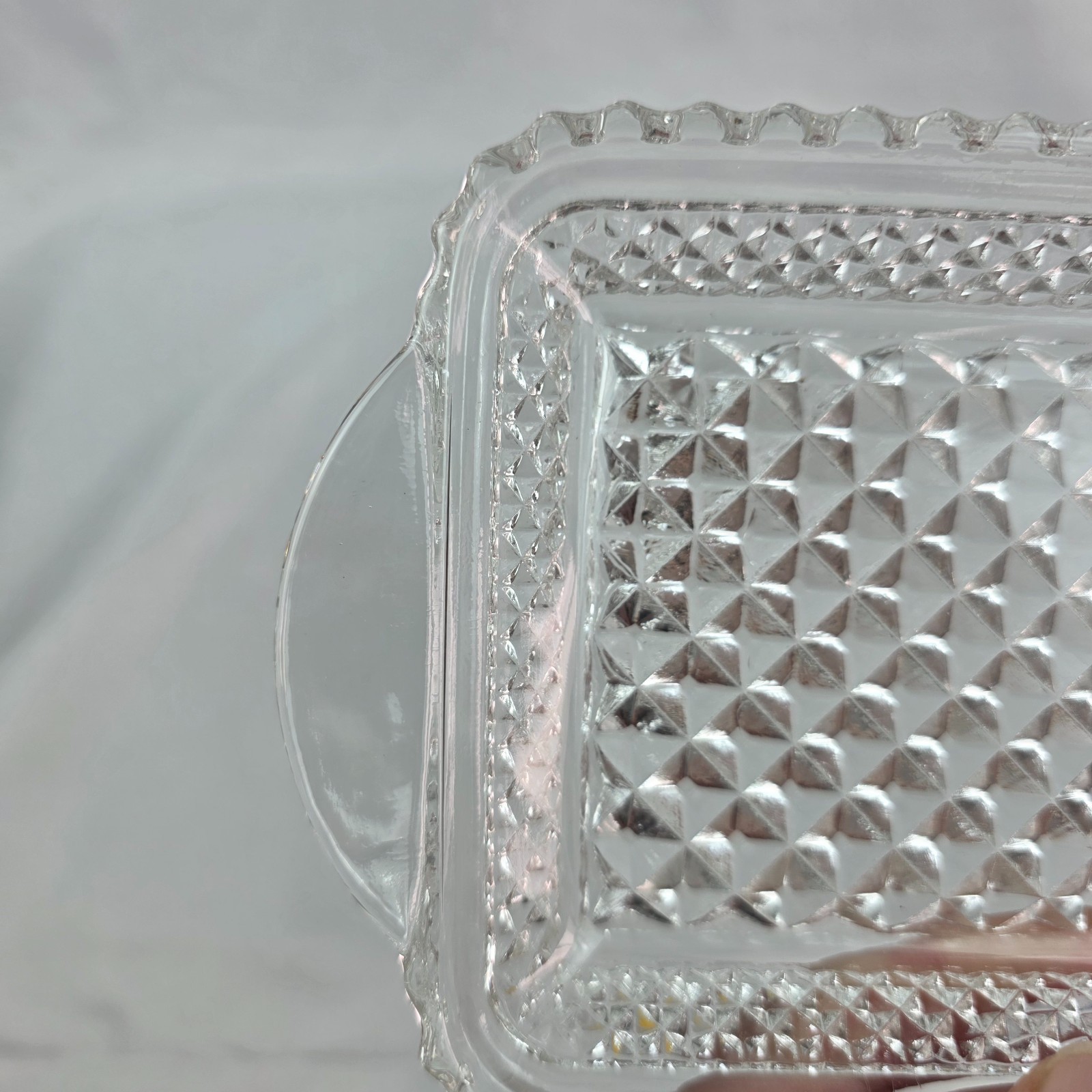 Vintage Anchor Hocking Wexford Rectangle Cranberry Tray Diamond Cut Glass Design