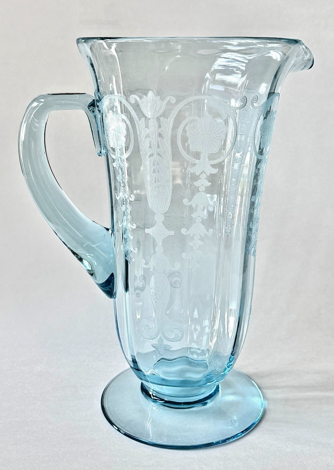 Ultra RARE Vintage Fostoria Vernon Azure Blue Etch #277 48oz Pitcher – EXCELLENT