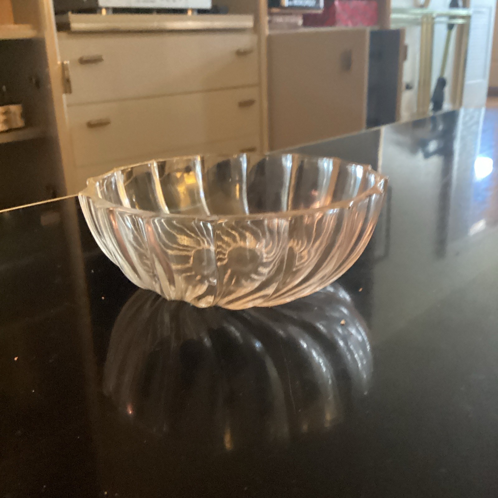 Clear Ribbed Pressed Glass Bowl Round Fluted Sides Pattern
