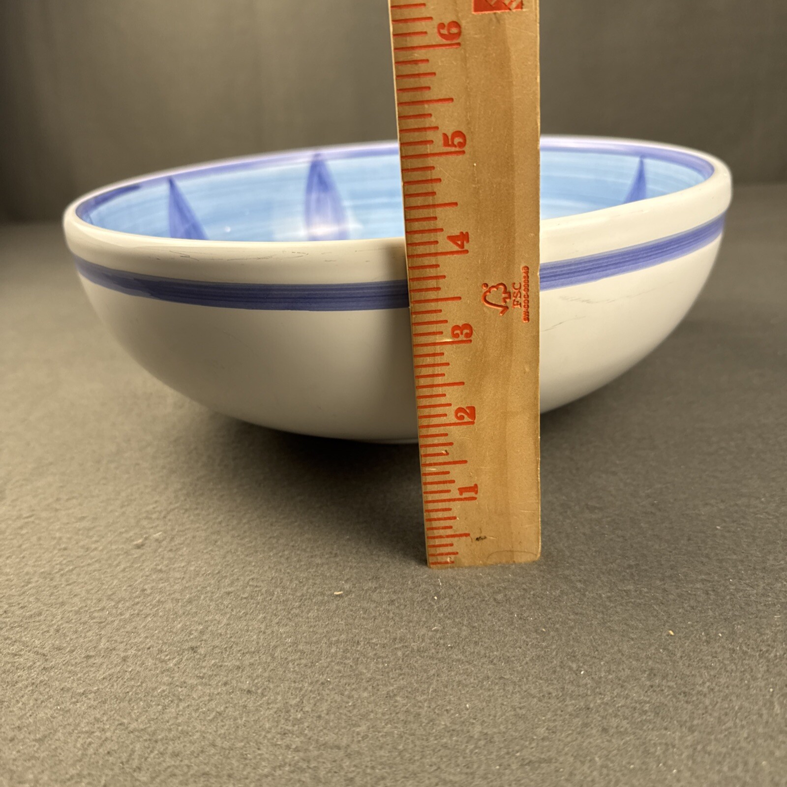 Caleca Hand Painted Large Blue Moon Green Blue Serving Pasta Bowl Italy 11″x4.5″