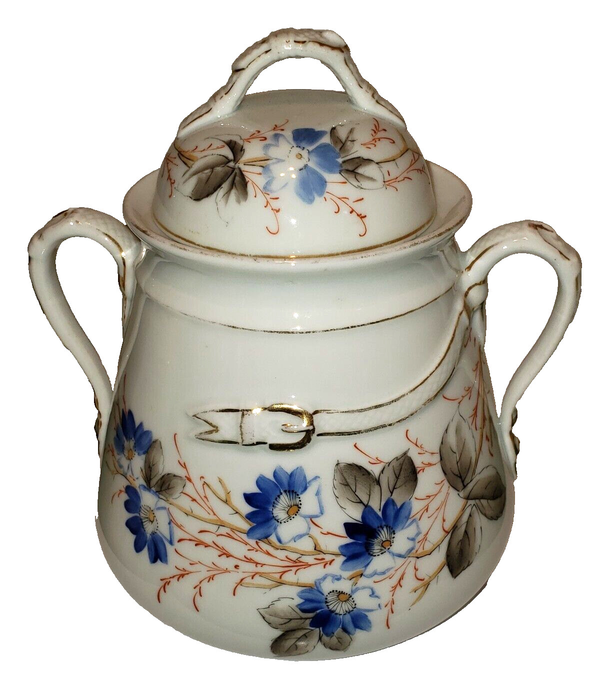 Antique Porcelain Limoges Umarked Large Floral Sugar Bowl w/ Lid 7″