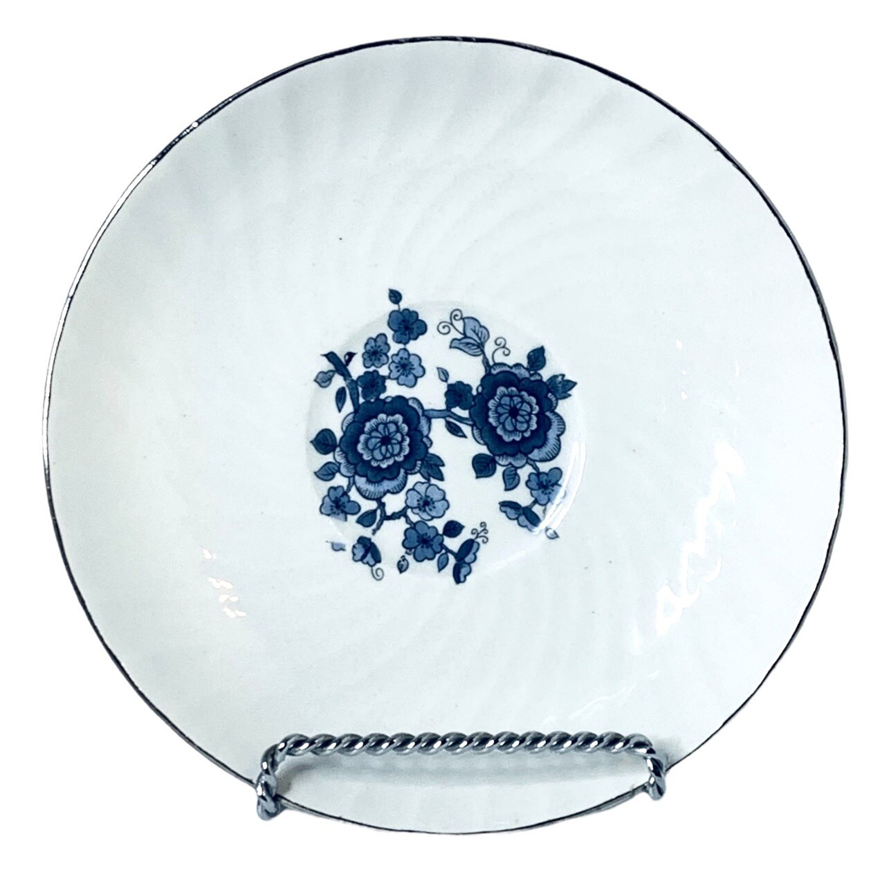 Wedgwood ROYAL BLUE Enoch Tunstall Floral White Swirl Ironstone Saucer England