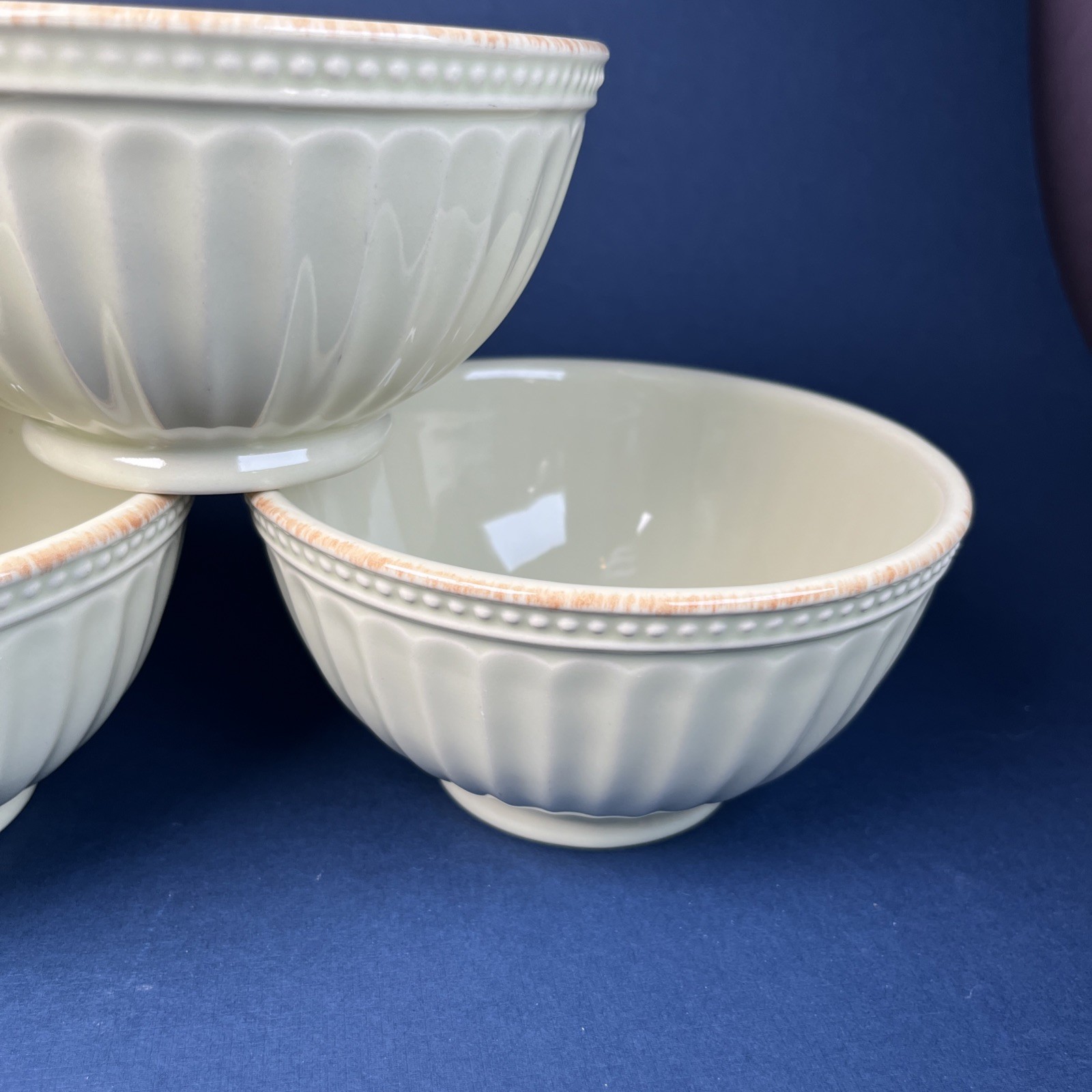 Lenox French Perle Pistachio Groove Soup Cereal Bowls Set of 5