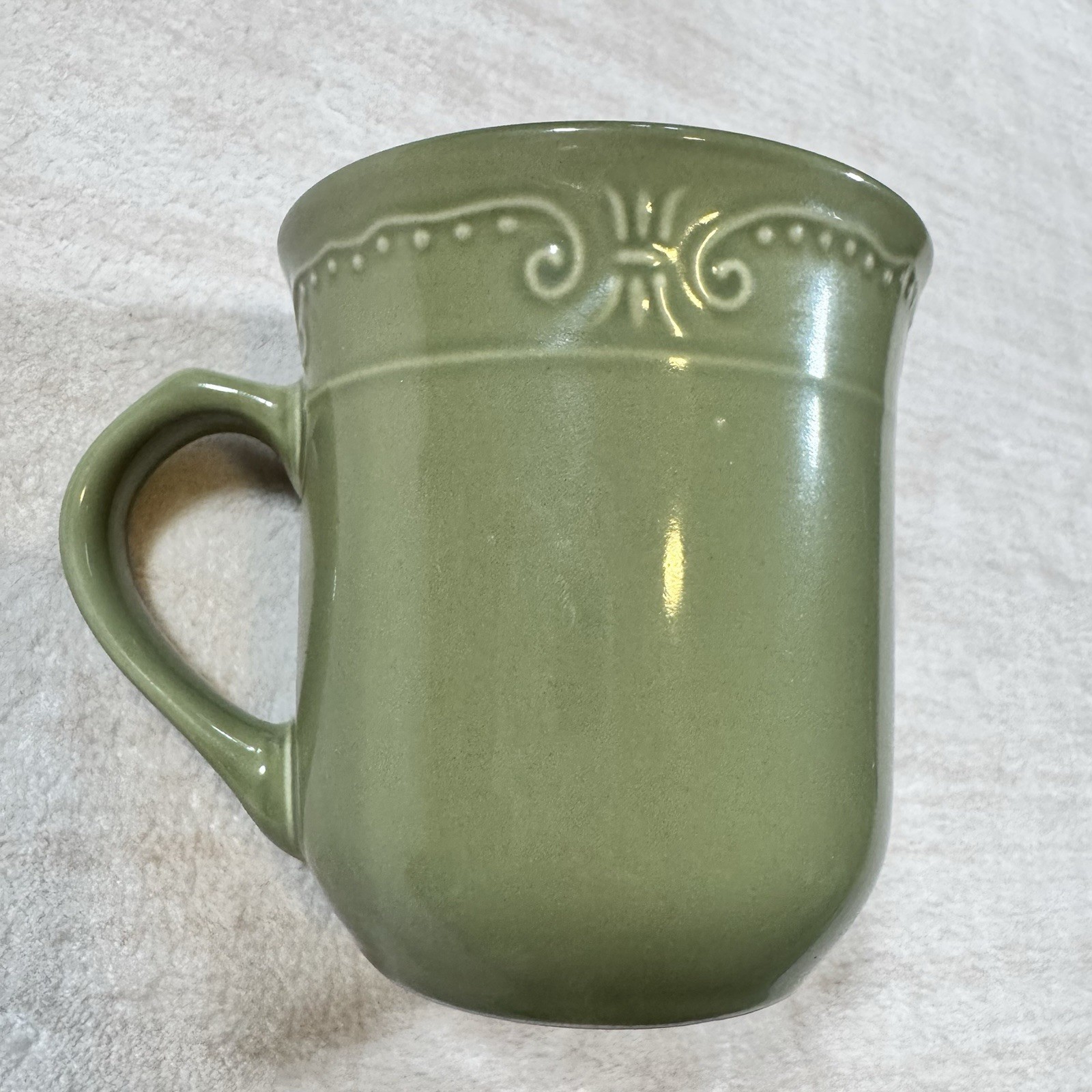 Isabella By Kennex Sage Green Stoneware Coffee Mugs Set of 6 Embossed Retired