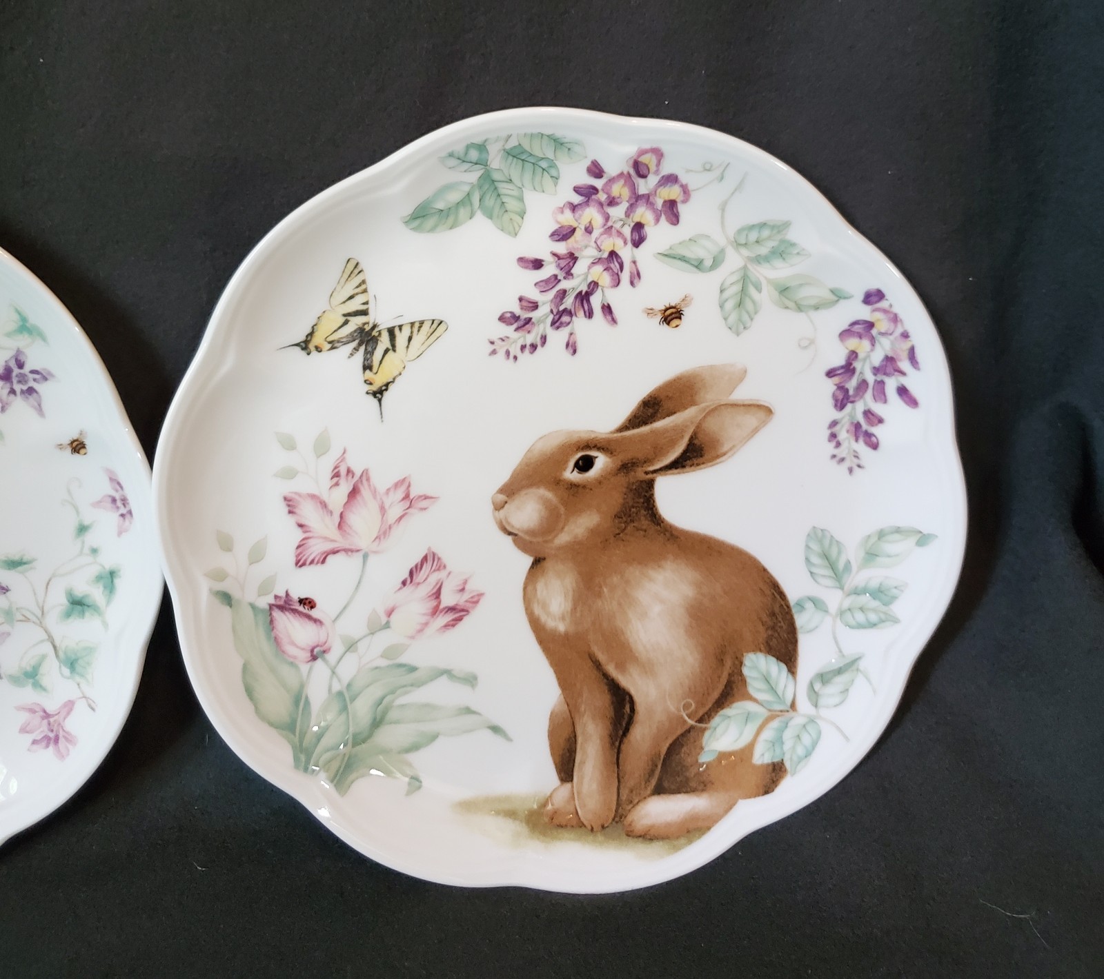 Lenox Butterfly Meadow Bunny Rabbit Accent Plates 9 ” Tea Party