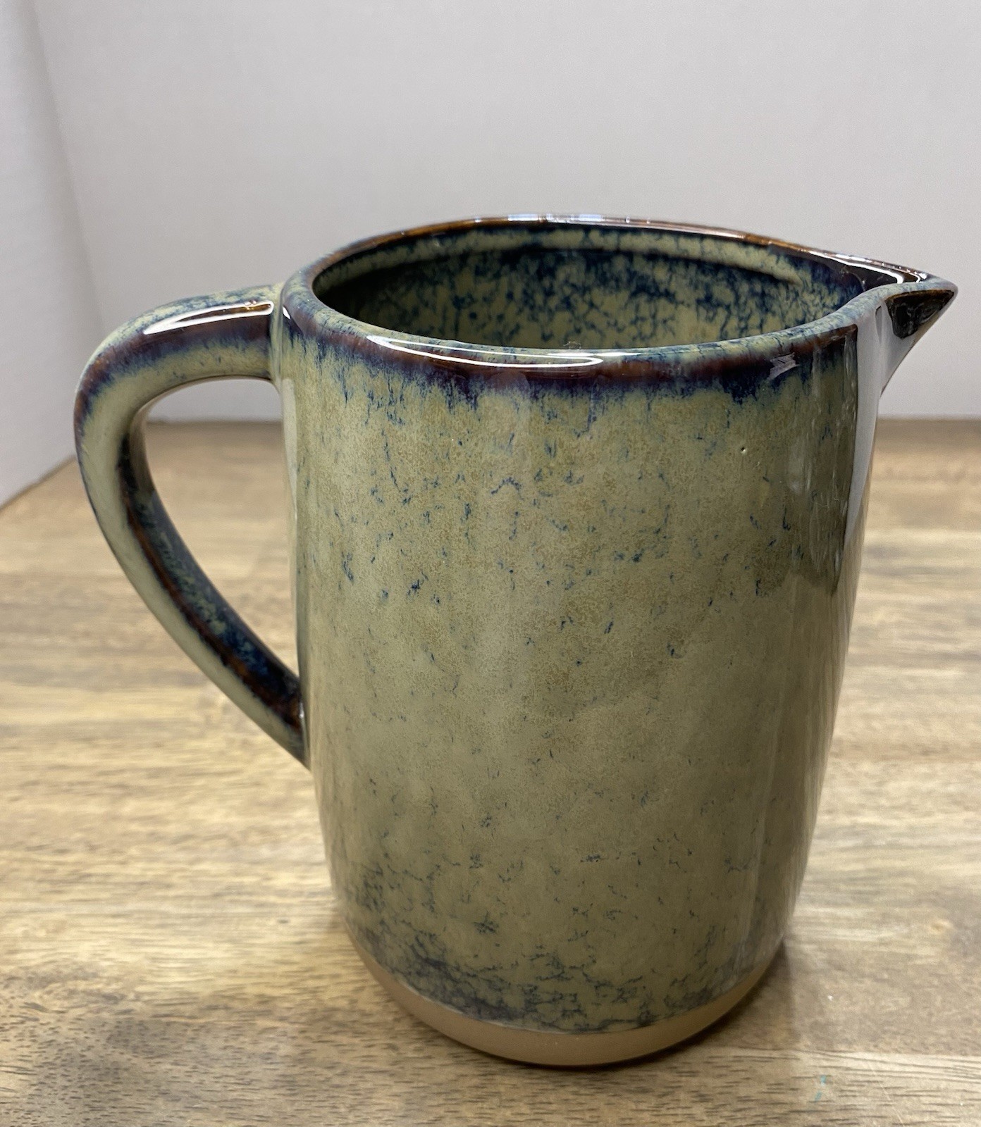 Vintage Teleflora Gifts Pottery Pitcher Beautiful Olive Green And Blue Glazed