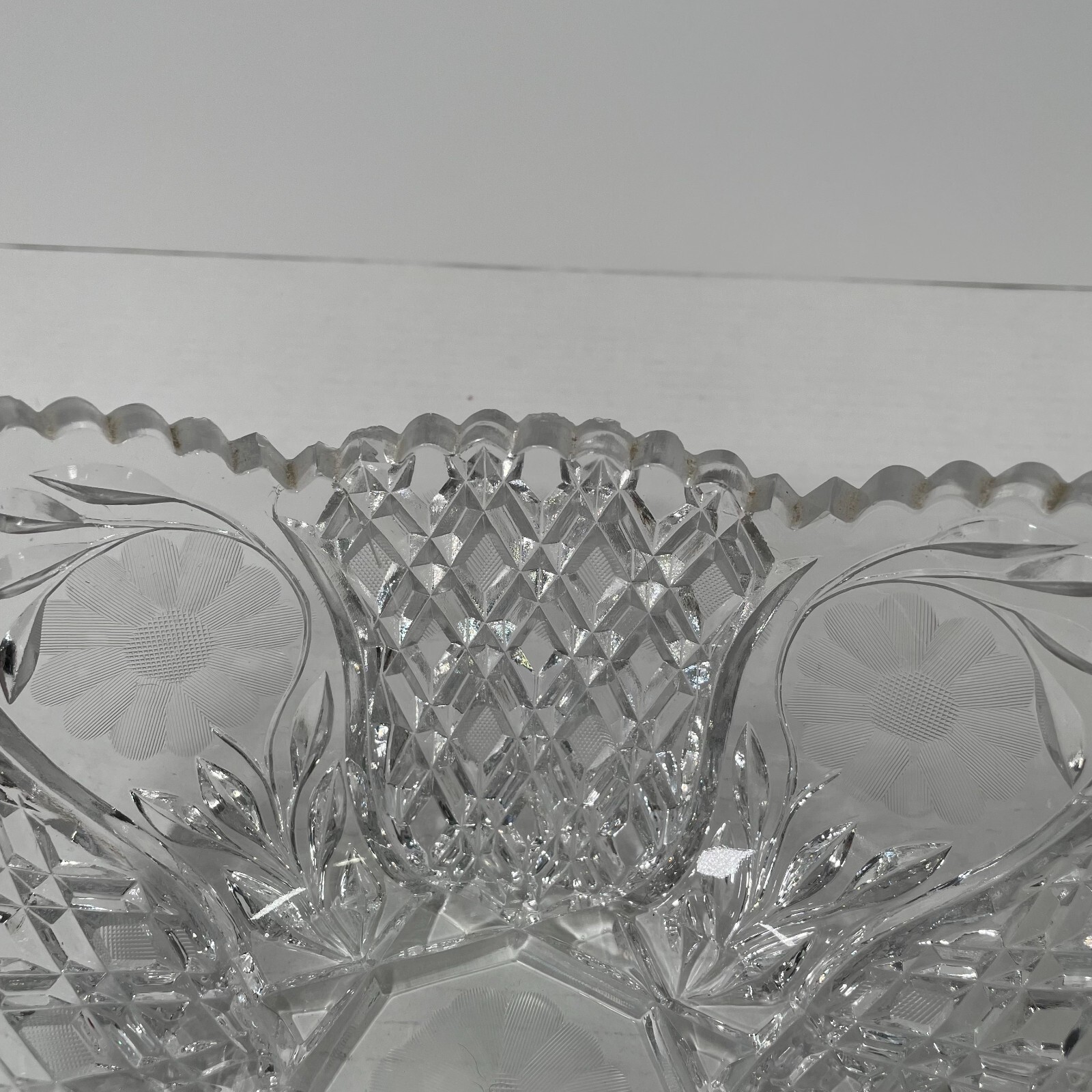Brilliant Cut Glass Oval Bowl -Floral – 8 in. x 5.75 in. x 4.75 in. Sawtooth Rim