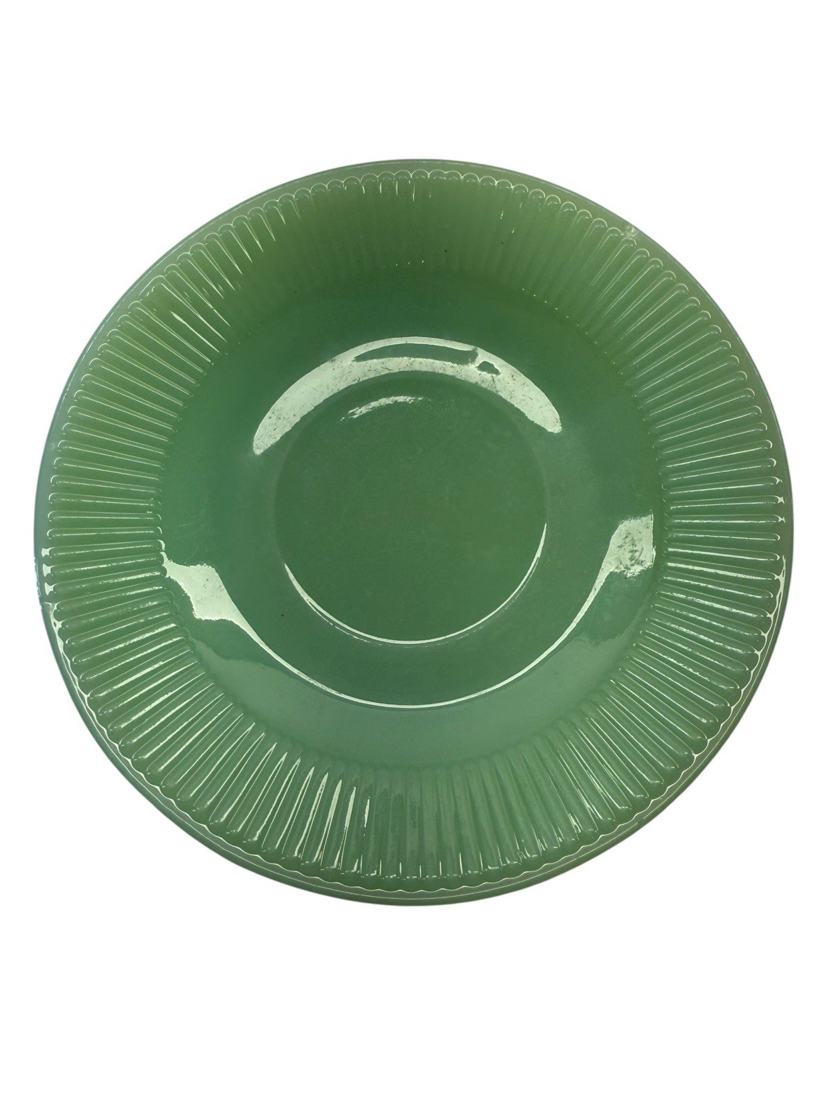 Rare Rayed Bottom Fire King Jade-ite Jane Ray Saucer – Excellent Condition