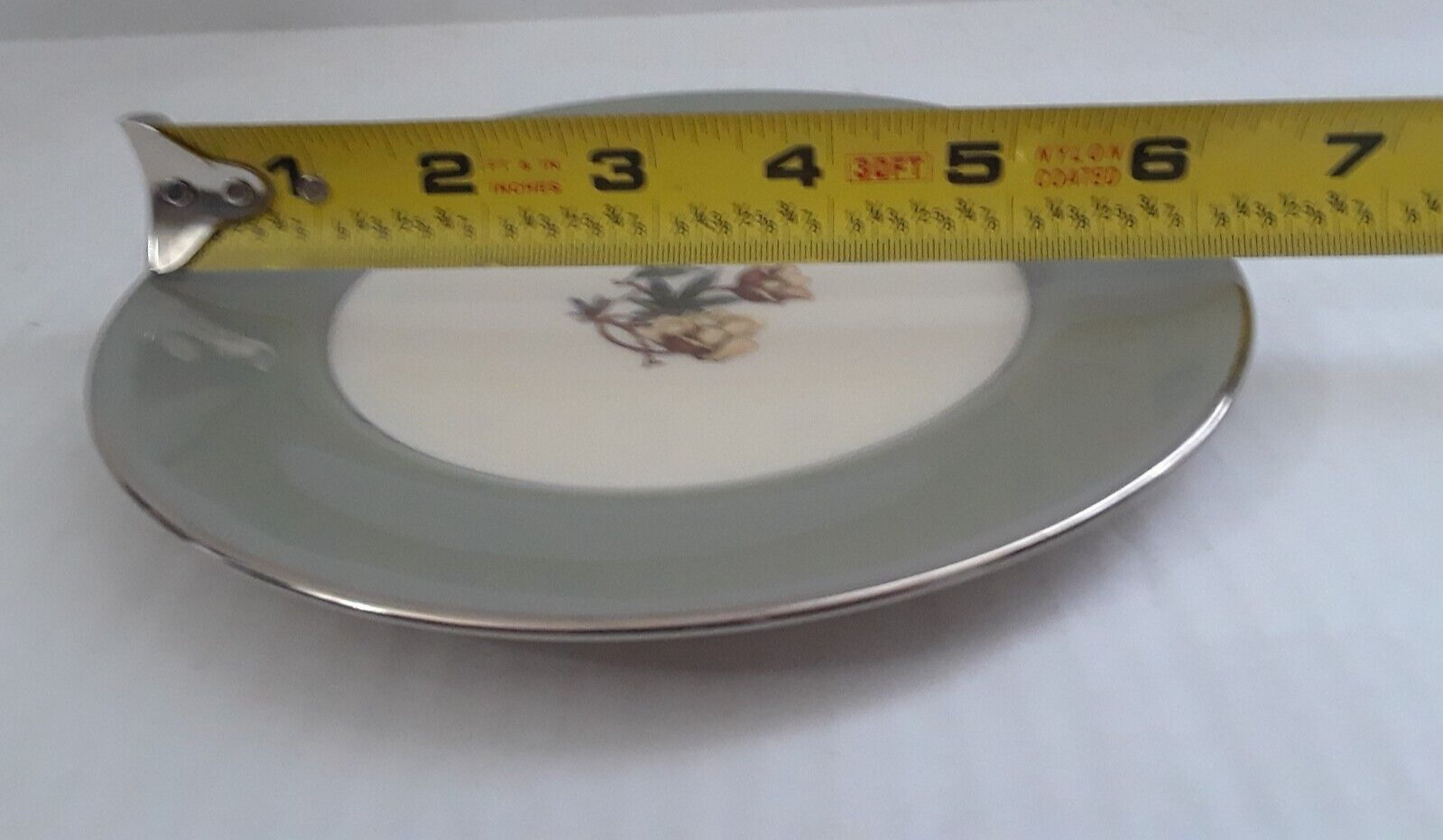 Flintridge China 6.25 in Bread Plate Floral with Green Back Stamp Silver Rim