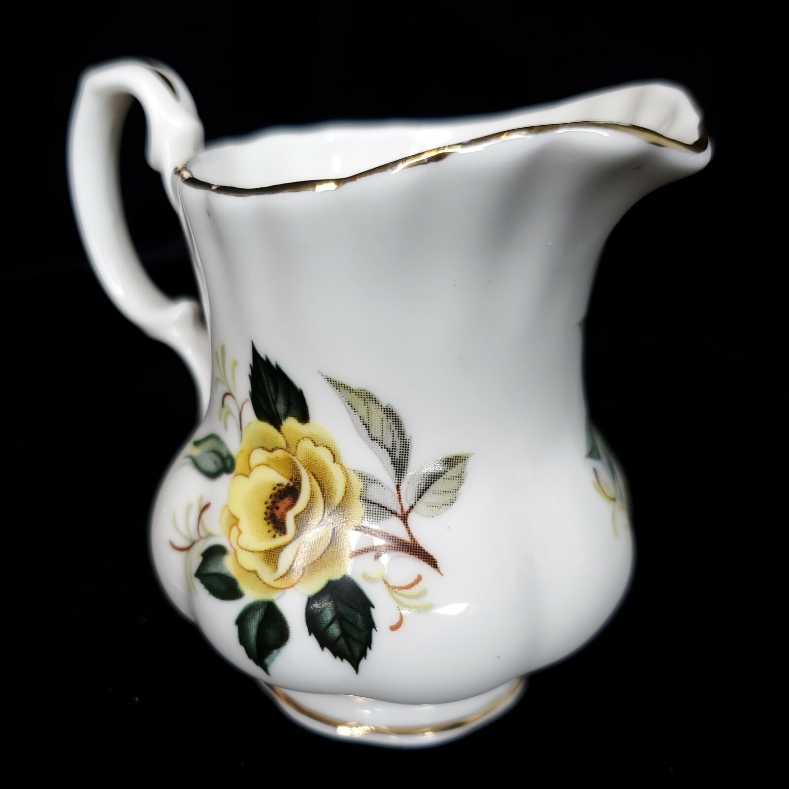 Royal Dover Creamer Pitcher Bone China Saucer Yellow Rose Gold Trim England