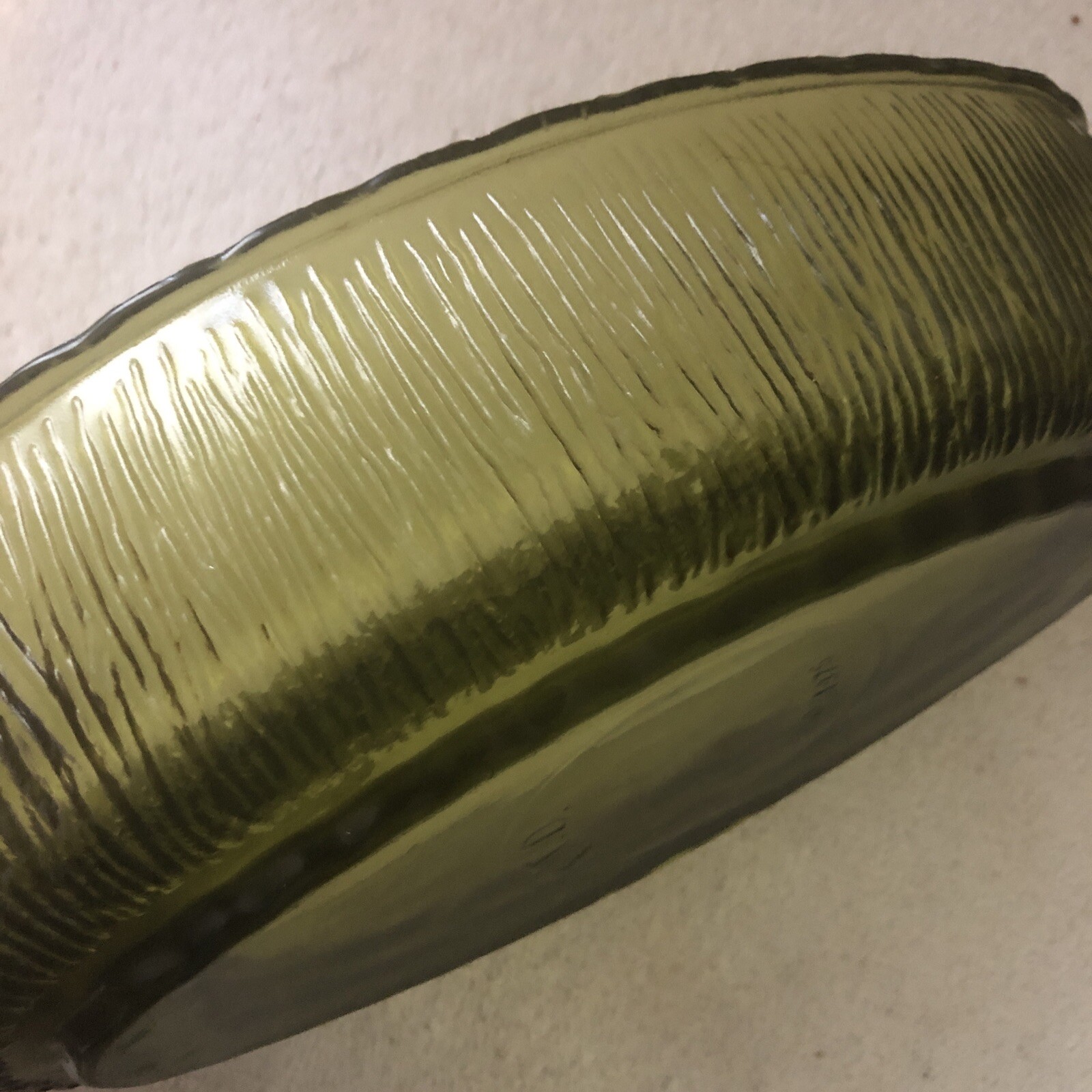 Oval Serve Dish Planter Bark Pattern 9.25×5.25×2.2 FTD 1975 Avocado Green Glass