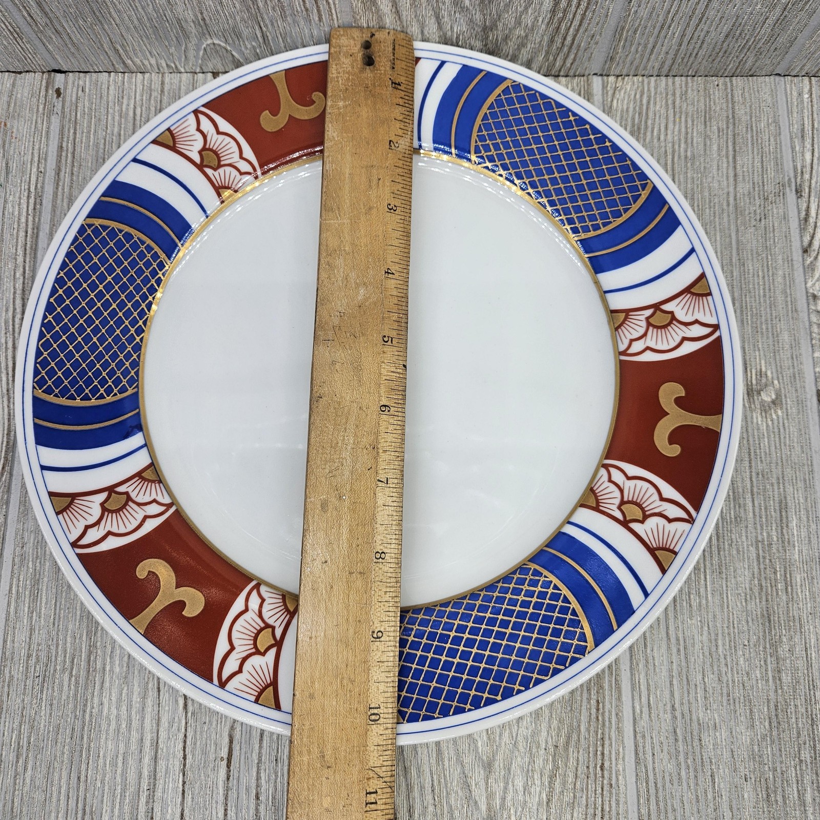 Fitz and Floyd Nishiki Set of 5 Dinner Plates Blue Rust Gold Japan