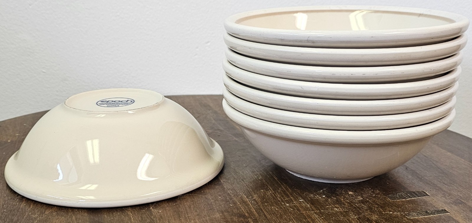 8 Vintage Epoch Norway Whipped Cream Beige Cereal Soup Bowls Korea Stoneware