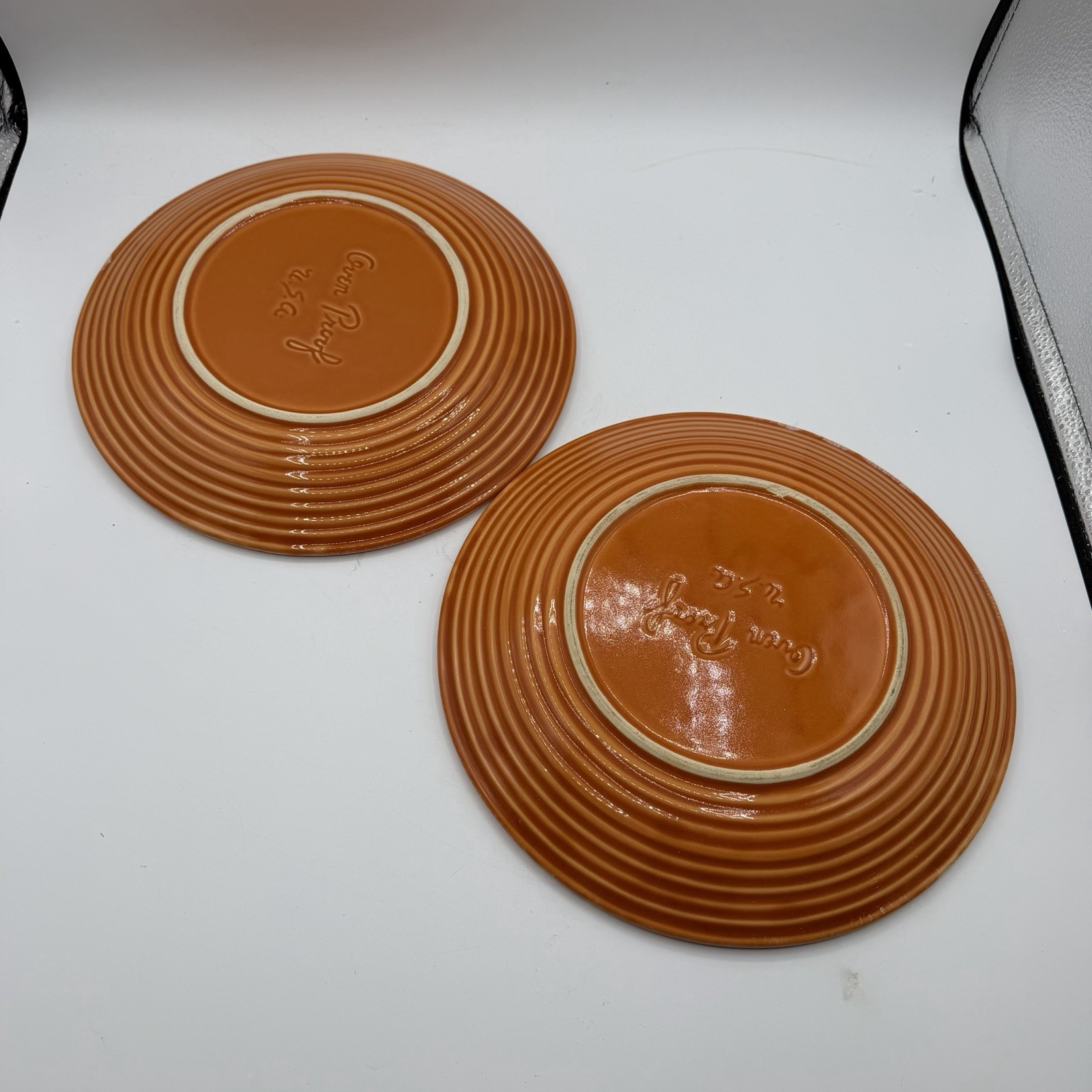 Set of 4 Vintage Hull Tangerine Orange Drip Glaze Dinner Plates 10.5″ Round USA