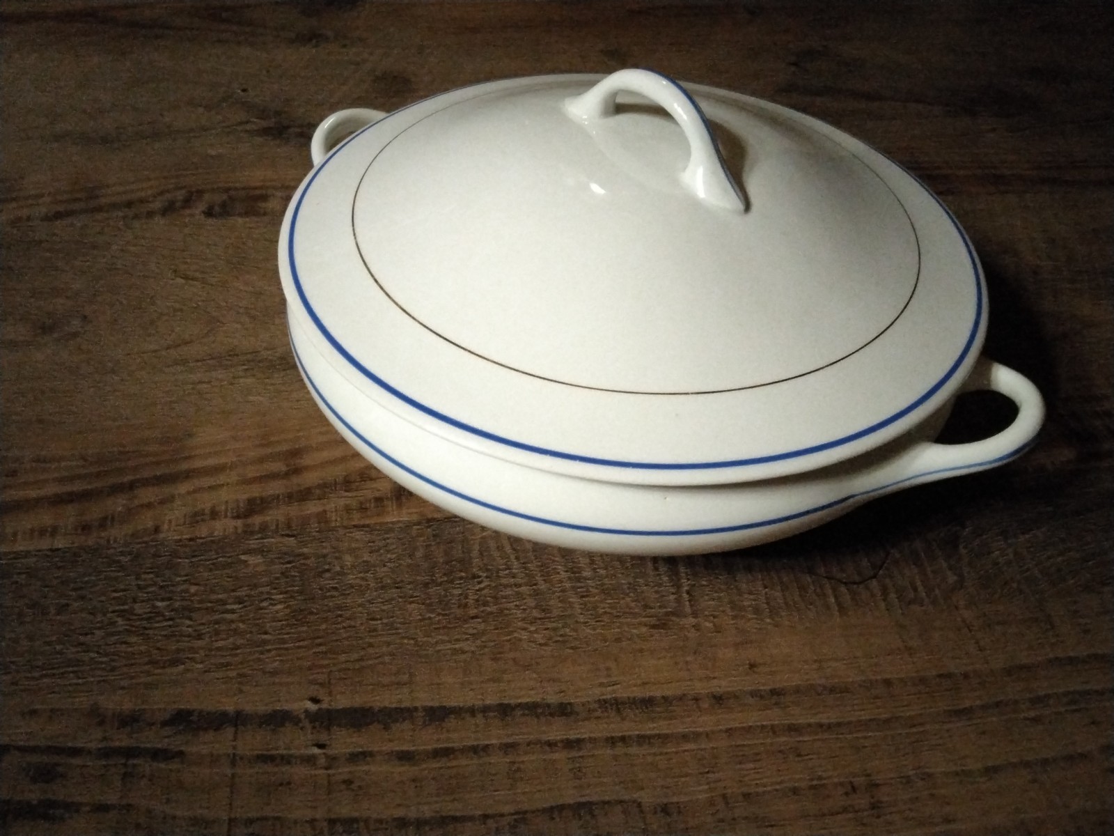 George H. Bowman Cobalt Blue Band With Gold Trim Serving Dish And Lid Vintage