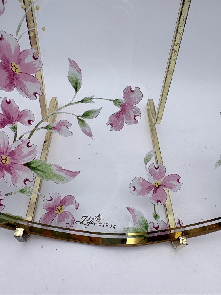 Vintage 1994 Lefton Reverse Hand Painted Clear Glass Plate Gold Trim 8.5″ Diam