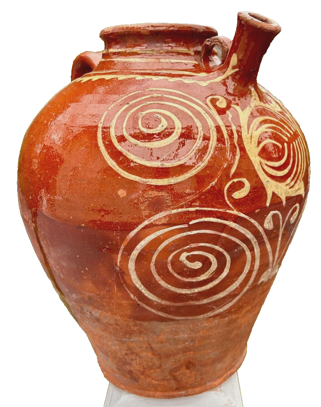 FRENCH ANTIQUE POTTERY EARTHENWARE CONFIT GLAZED VESSEL STONEWARE CERAMIC JUG
