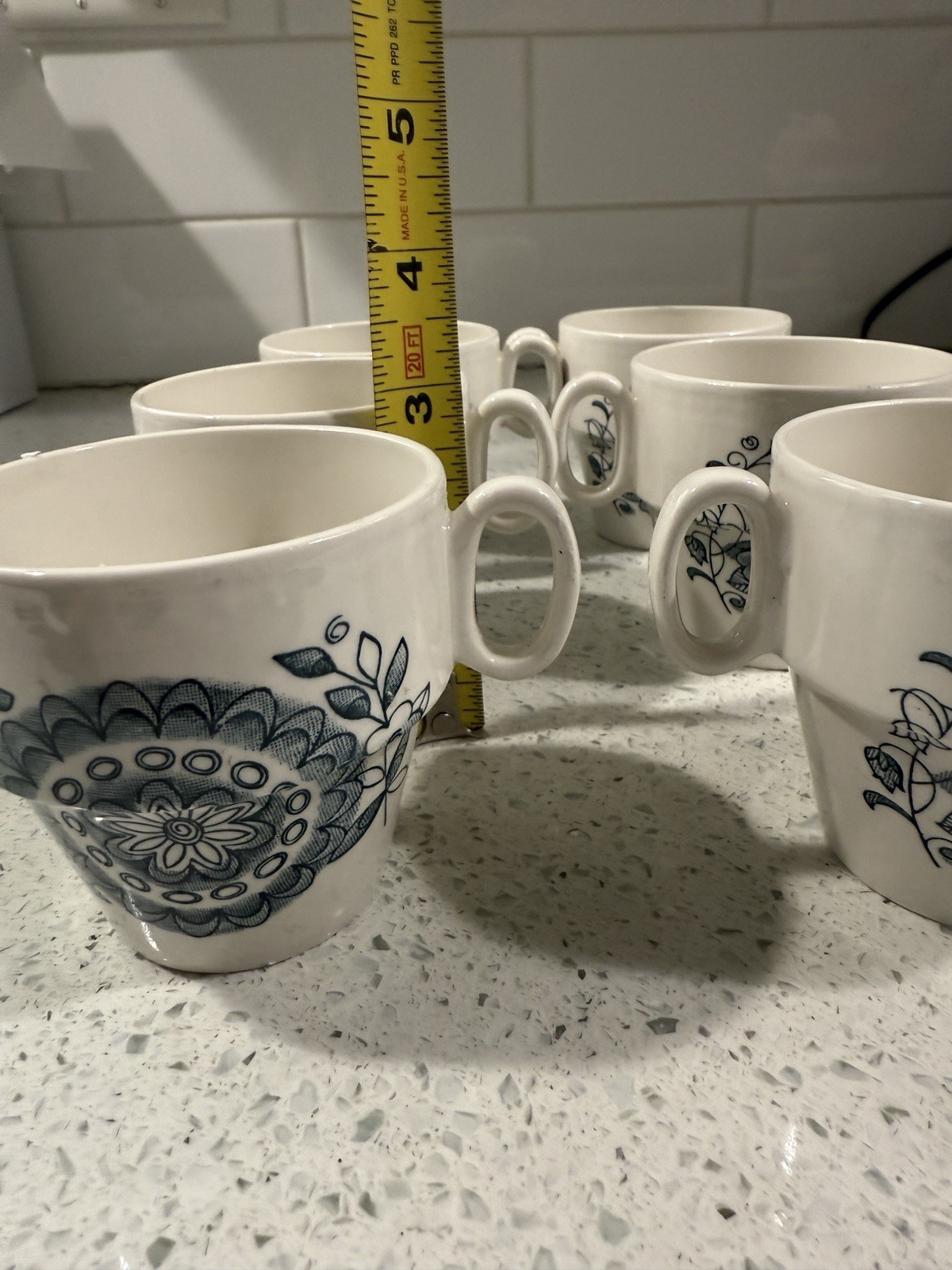 Parker Brothers Ltd Offbeat Blue White Royal Tudor Tea Cups Stackable Set Of 6
