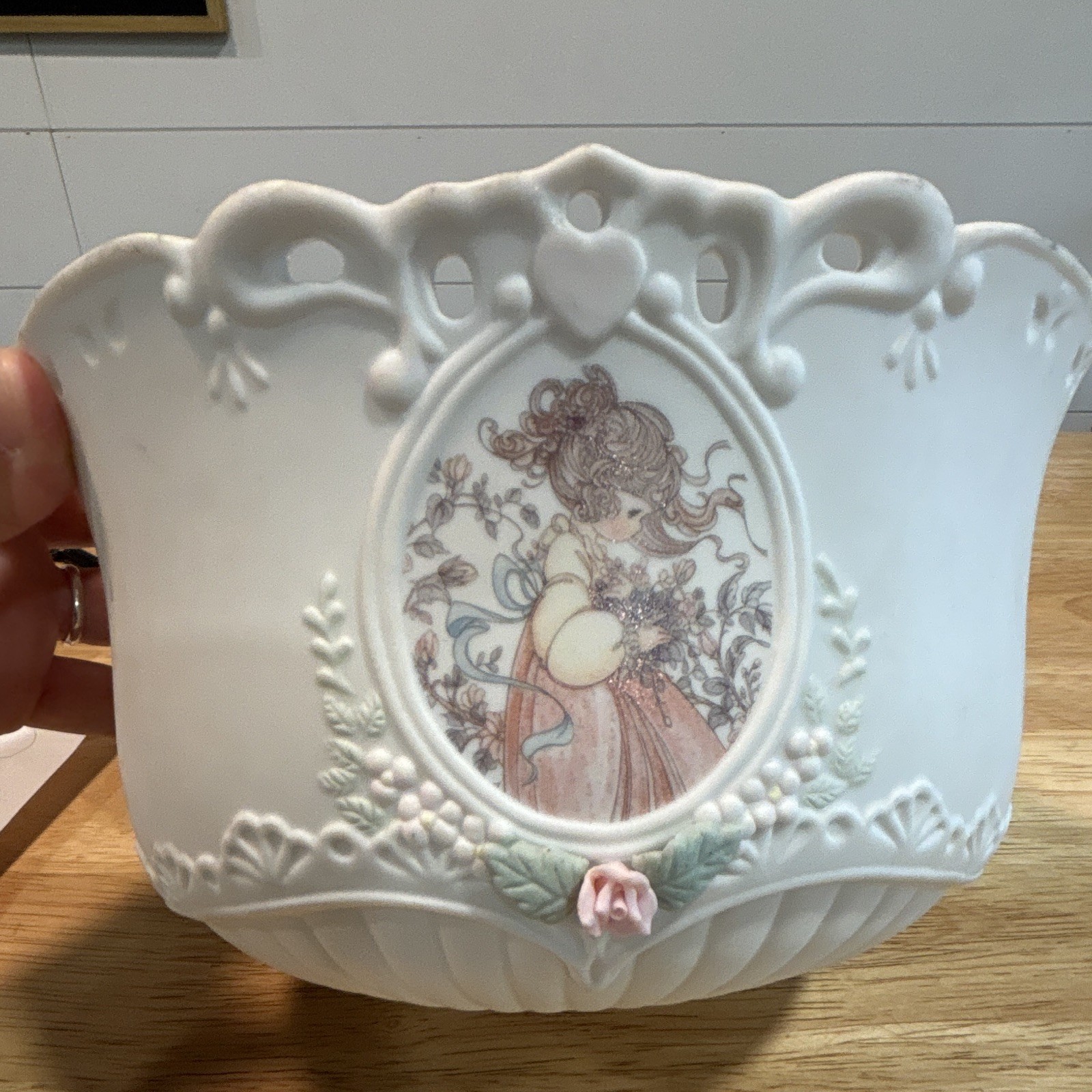 Enesco Precious Moments Ceramic Decorative Bowl Floral White Pink Green 1994