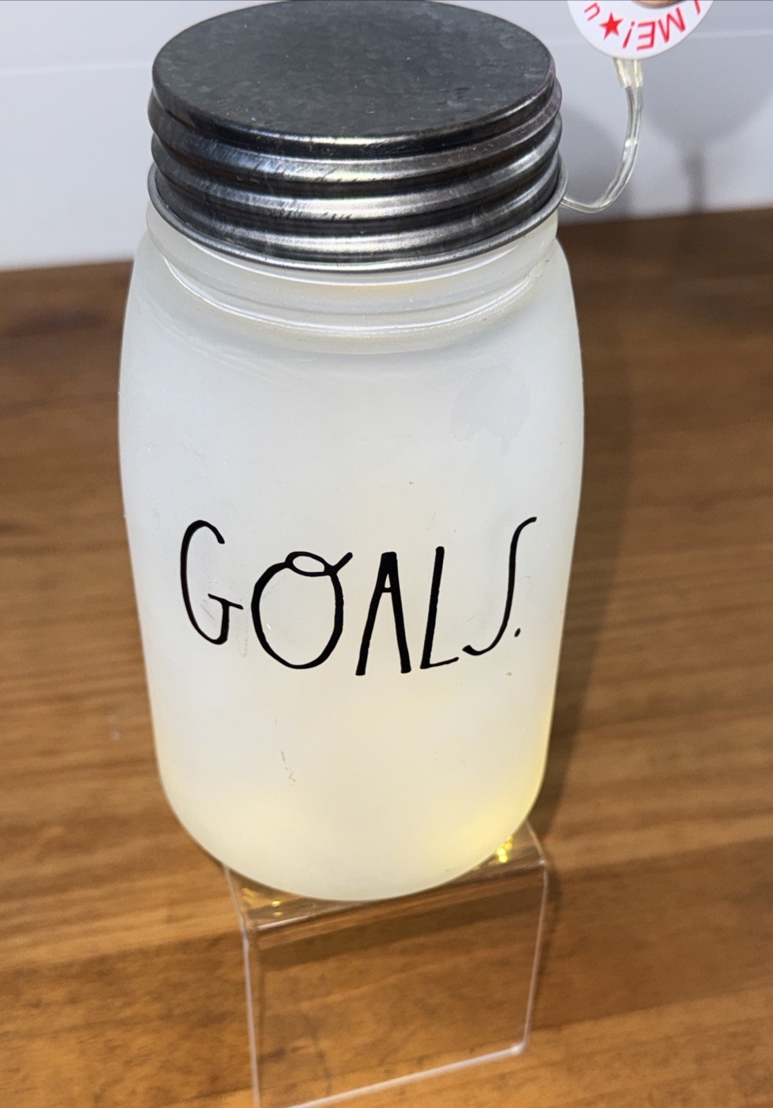 Rae Dunn “GOALS” Frosted Lighted Mason Jar Accent Lamp Home Decor EUC