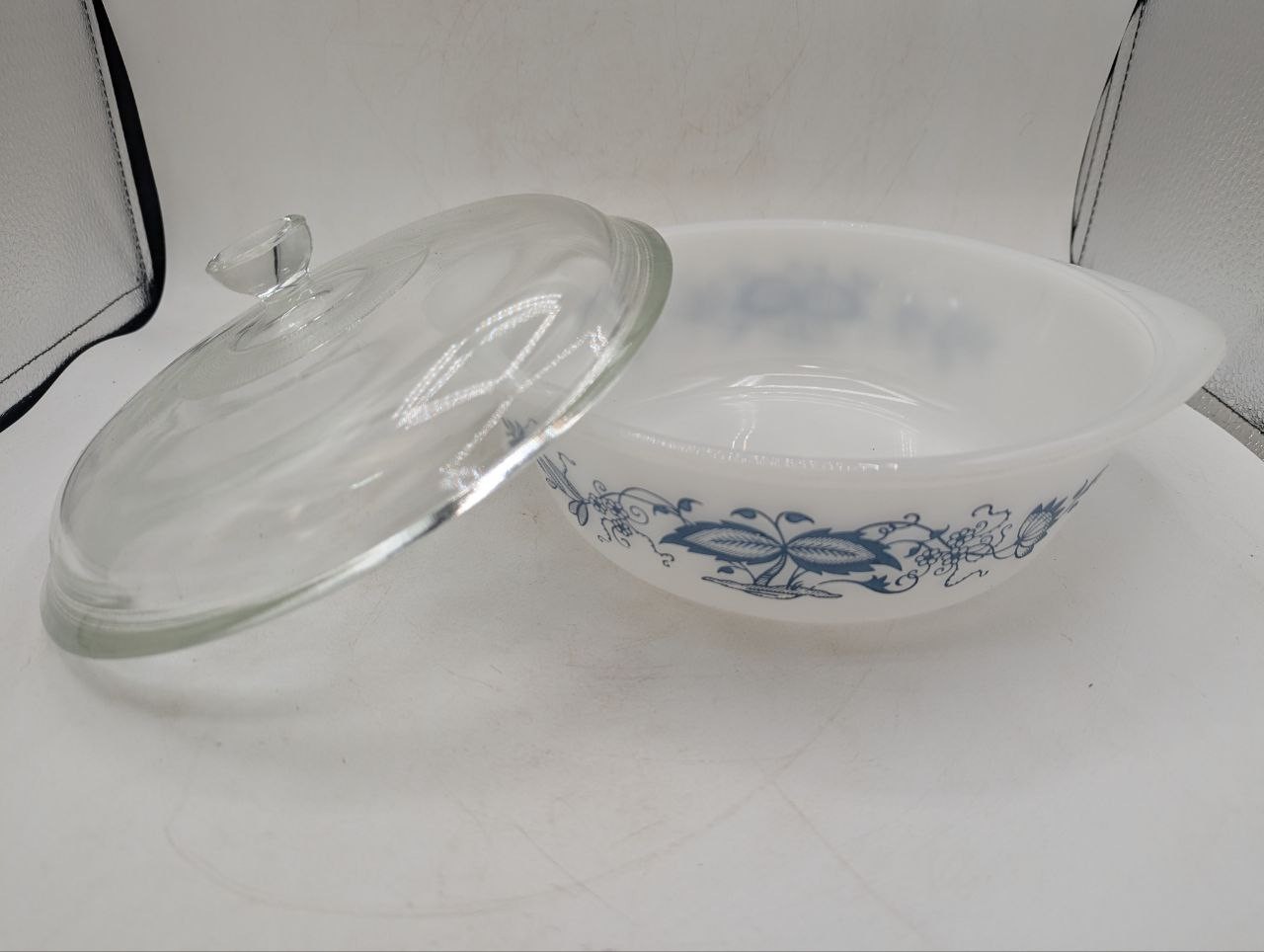 Lot of 4 Glasbake Glass Dishes Blue Floral Pattern Bakeware – EB7