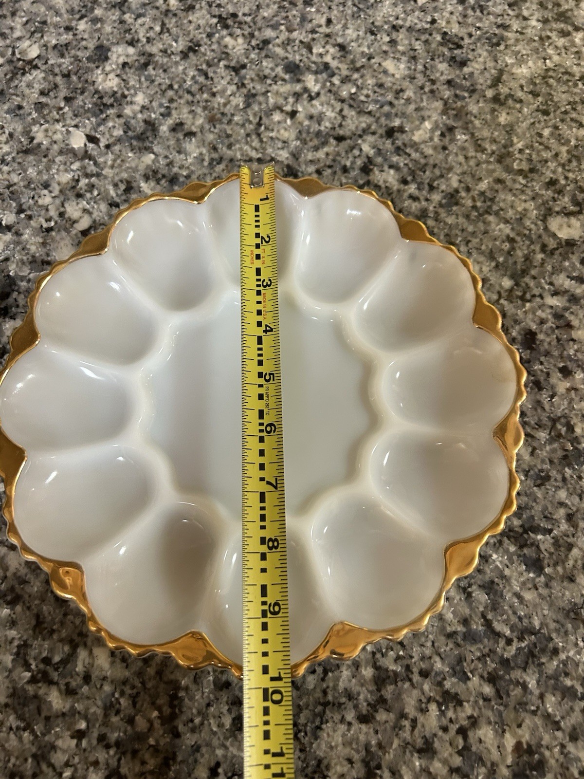 VTG 1950-1959 MCM Anchor Hocking Milk Glass Deviled Egg Plate W/Gold Rim