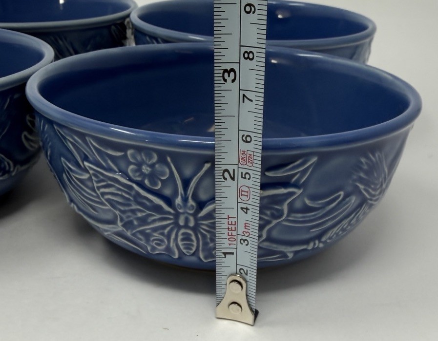 4 Bordallo Pinheiro Portugal Blue Papillon Butterflies Wheat Soup Cereal Bowls