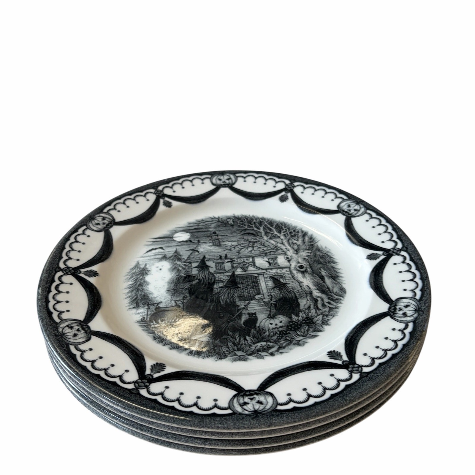 Royal Stafford Halloween Wicked Witch Dinner Plates 11in Porcelain Set of 2 New