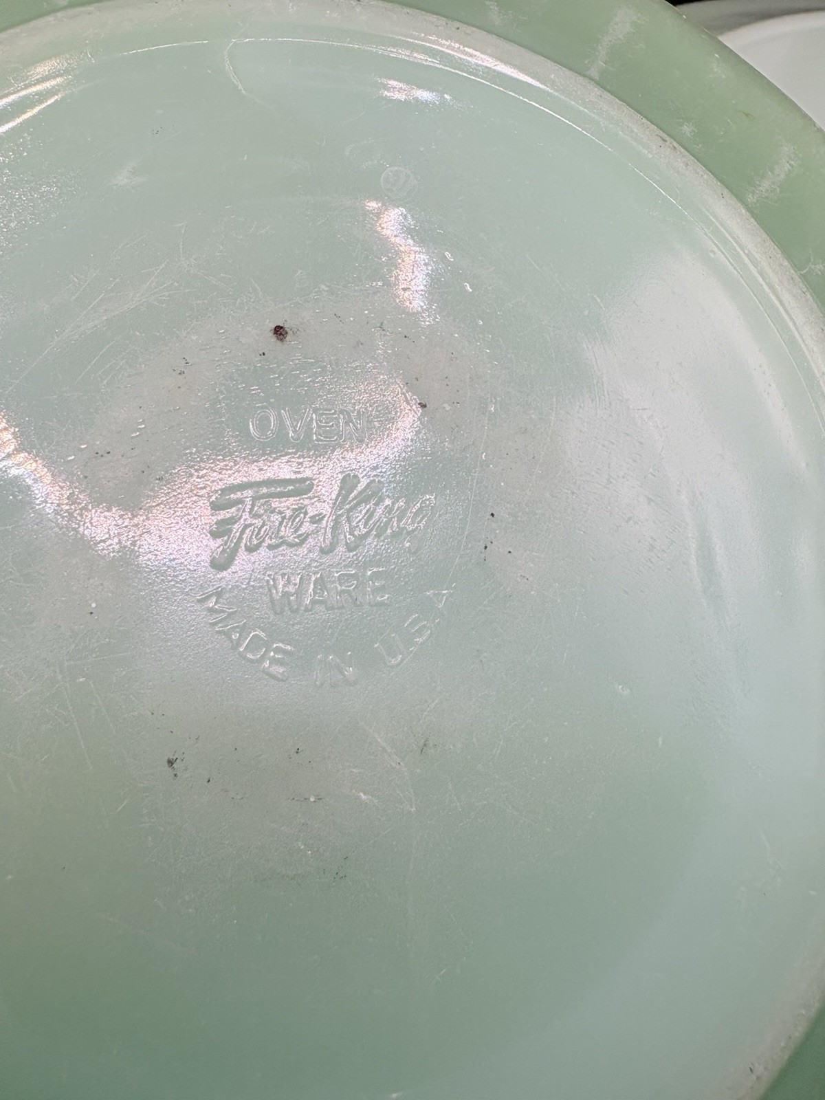 4 Fire King Jadeite Jane Ray Salad Plates 8” Mixed Marks 1 Chipped Vintage